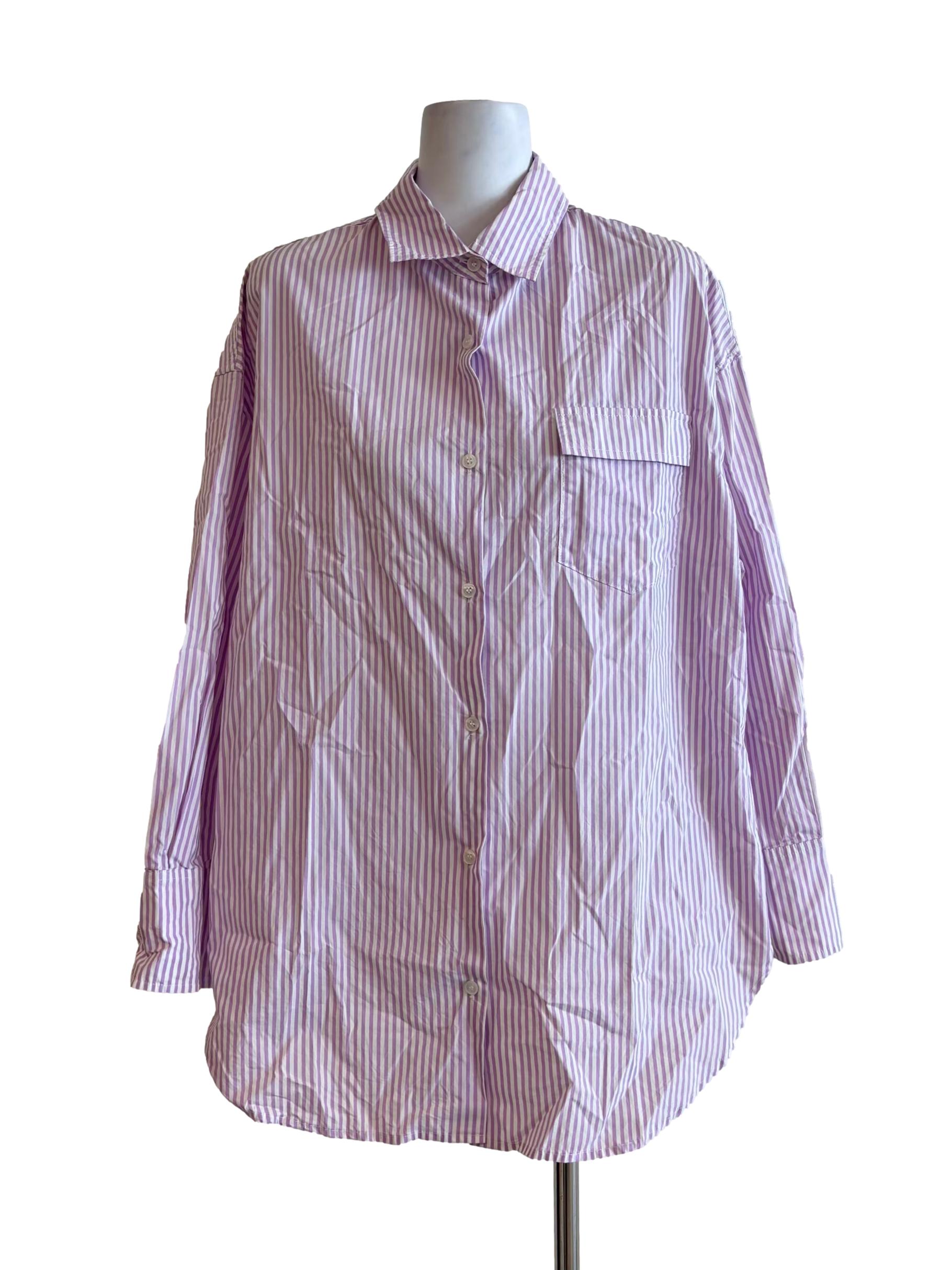 Mauve Striped Cotton Long Sleeve Shirt