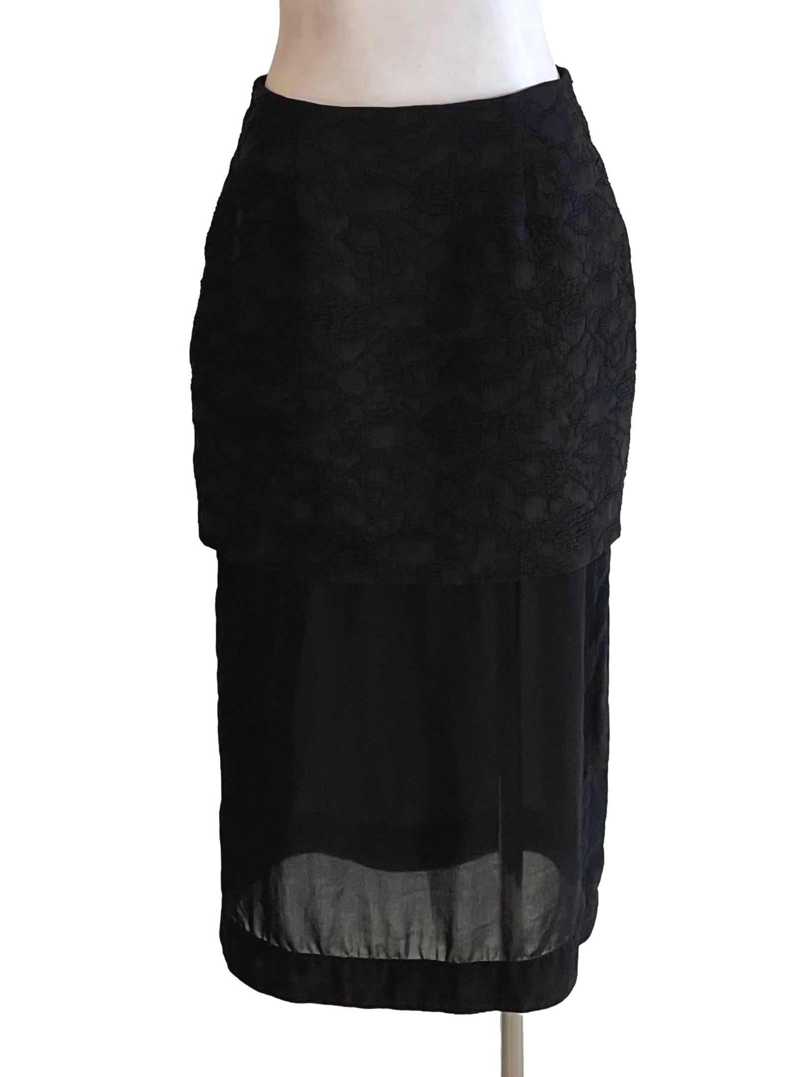 Black Textured Contrast Pencil Skirt