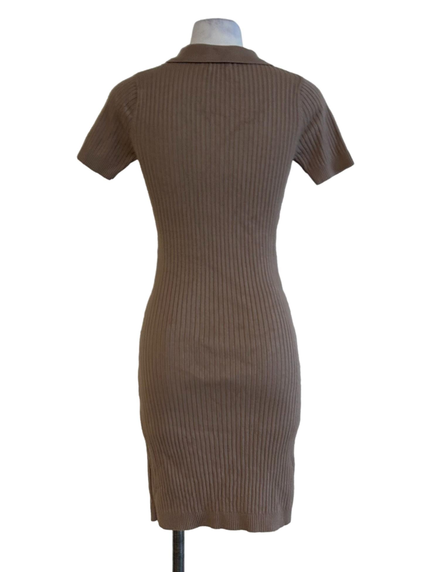 Nude Brown Collar Knit Bodycon