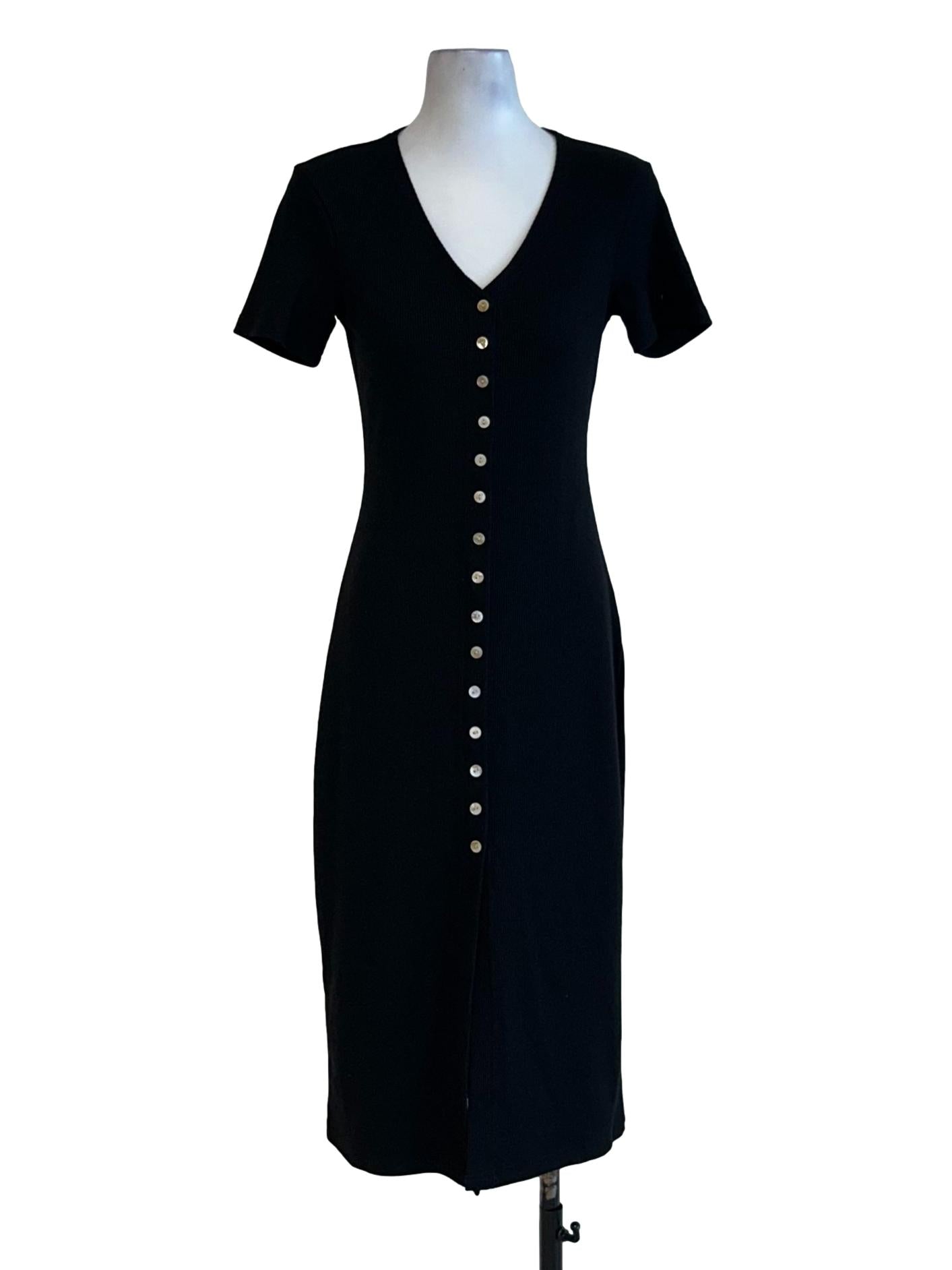 Black V Neck Knit Midi Dress