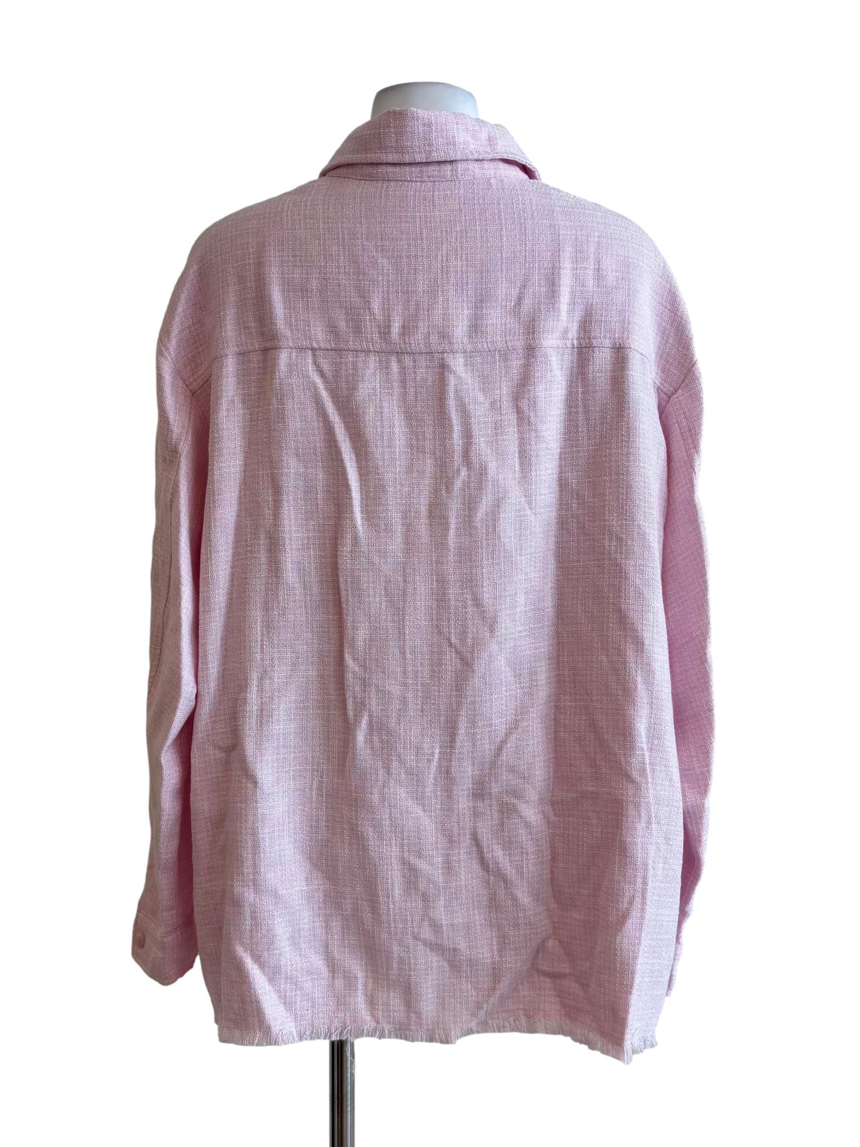 Baby Pink Long Sleeve Button Tweed Shirt