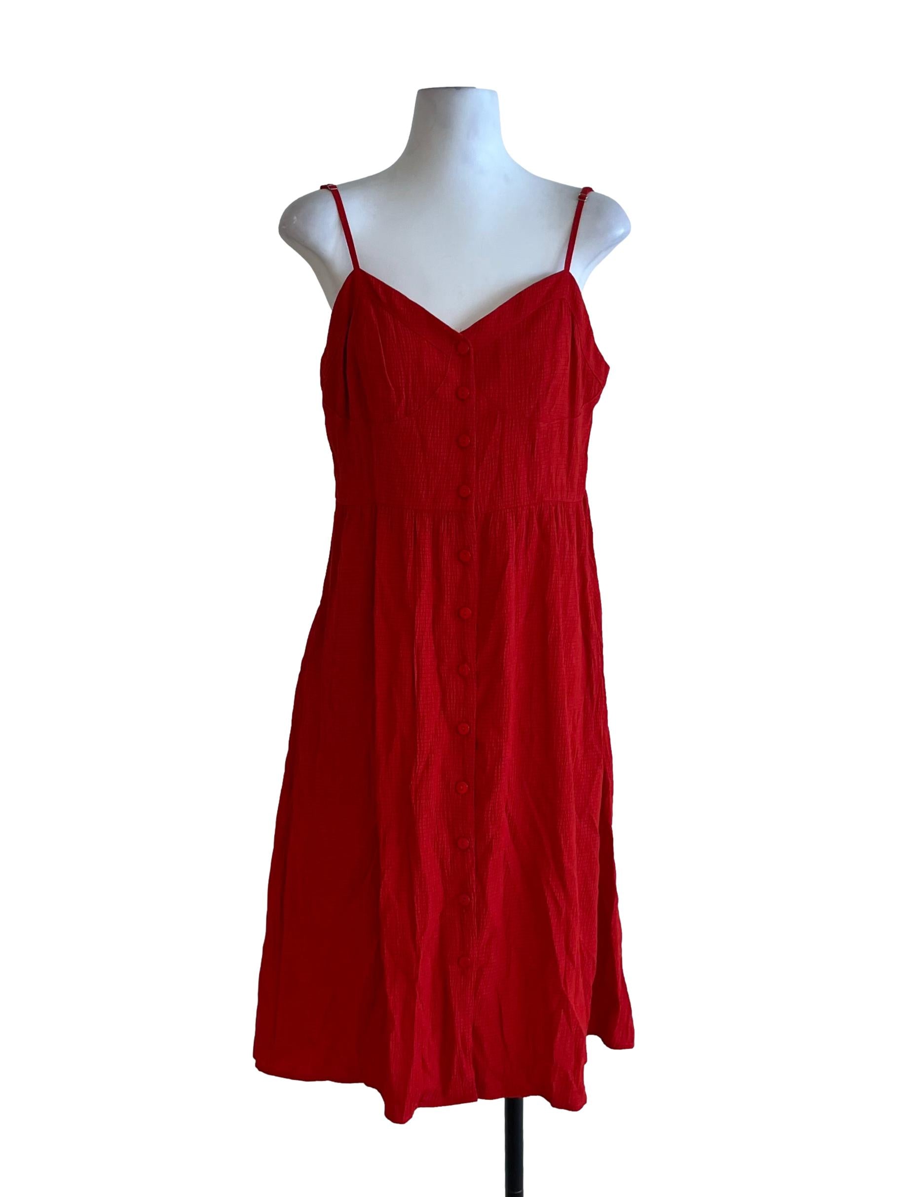 Crimson Red Spaghetti Strap A-Line Dress