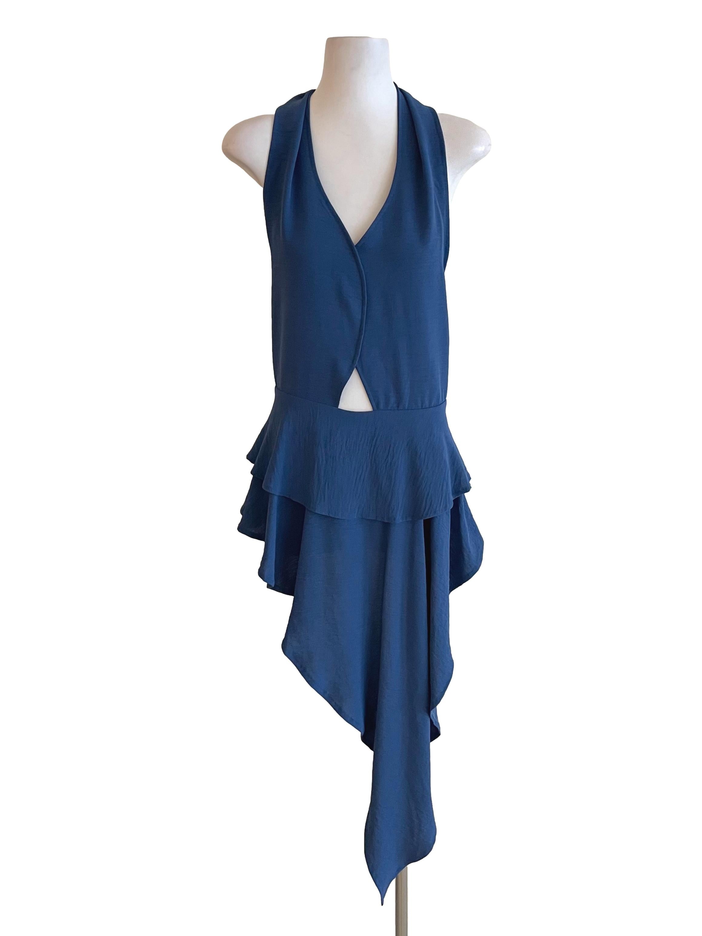 Blue Tie Neck Jellyfish Hem Top