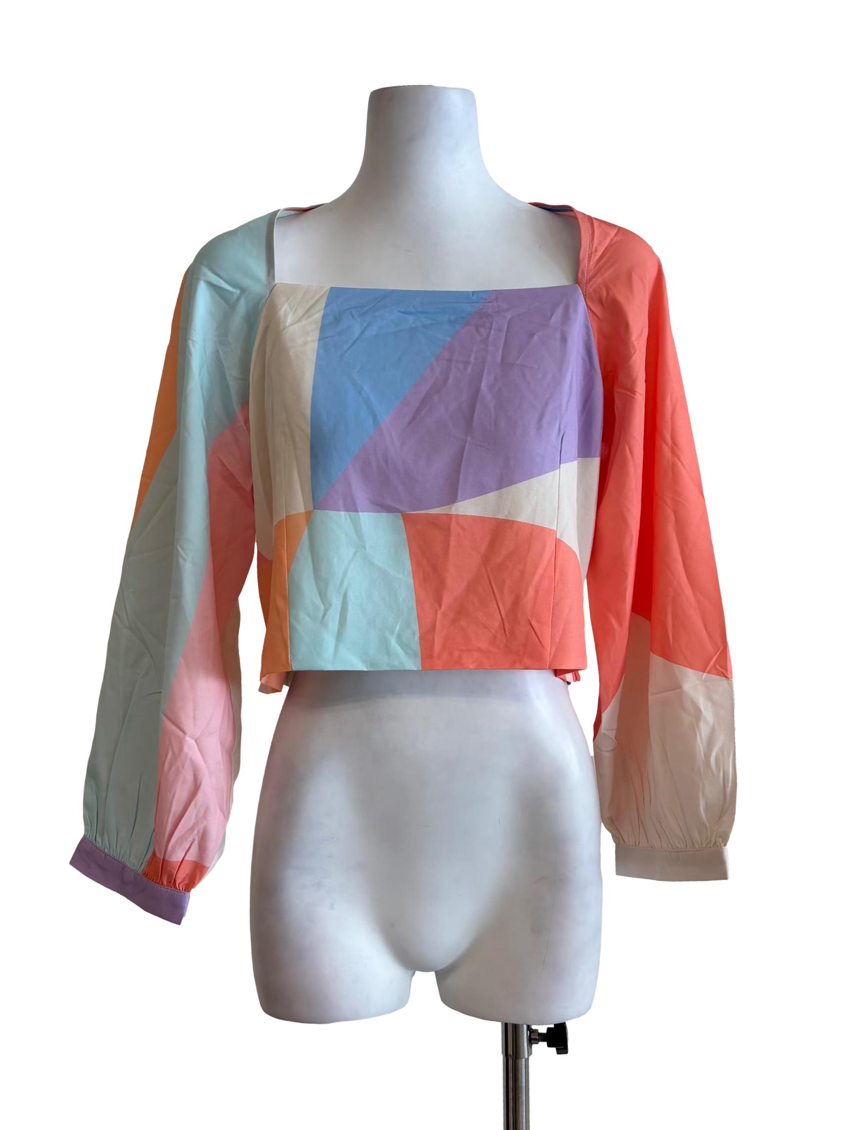 Multicolour Square Neck Patterned Top