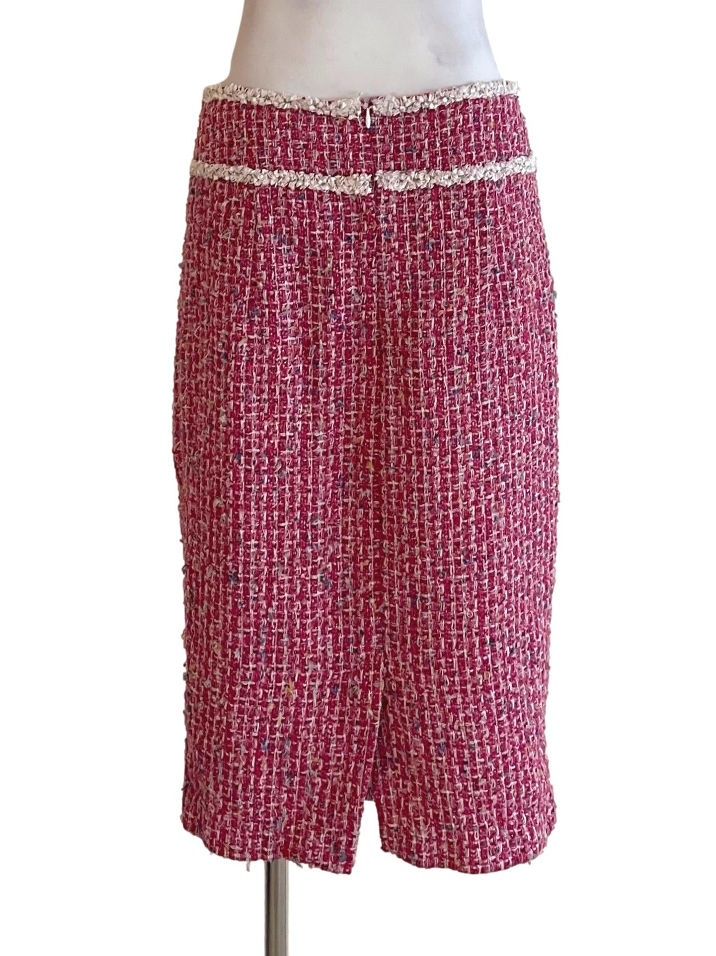 Hot Pink Tweed Pencil Skirt