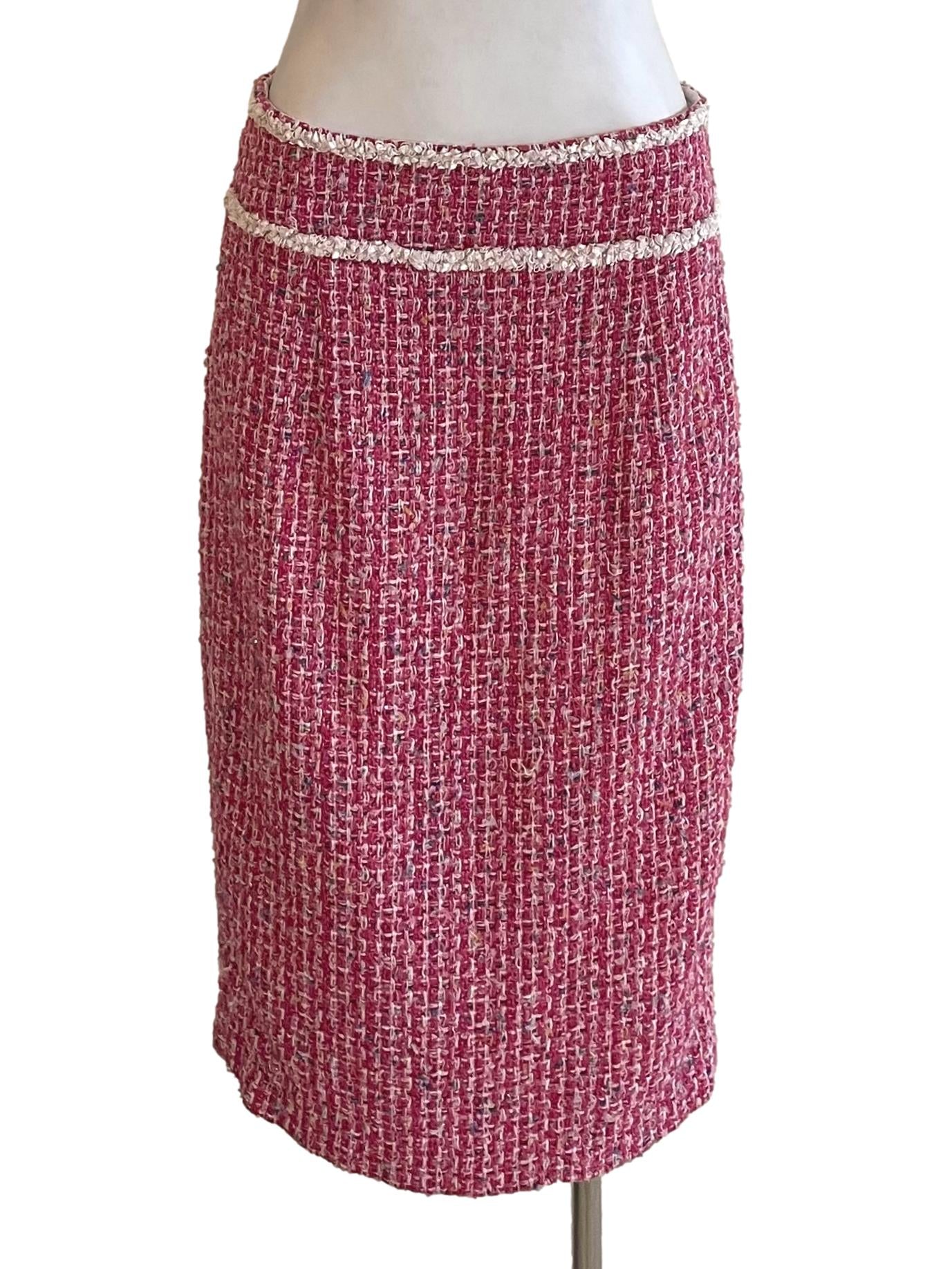 Hot Pink Tweed Pencil Skirt