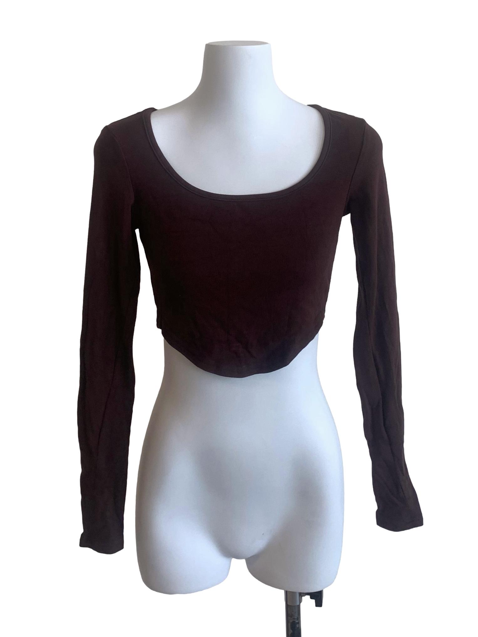 Chocolate Brown Round Neck Crop Top