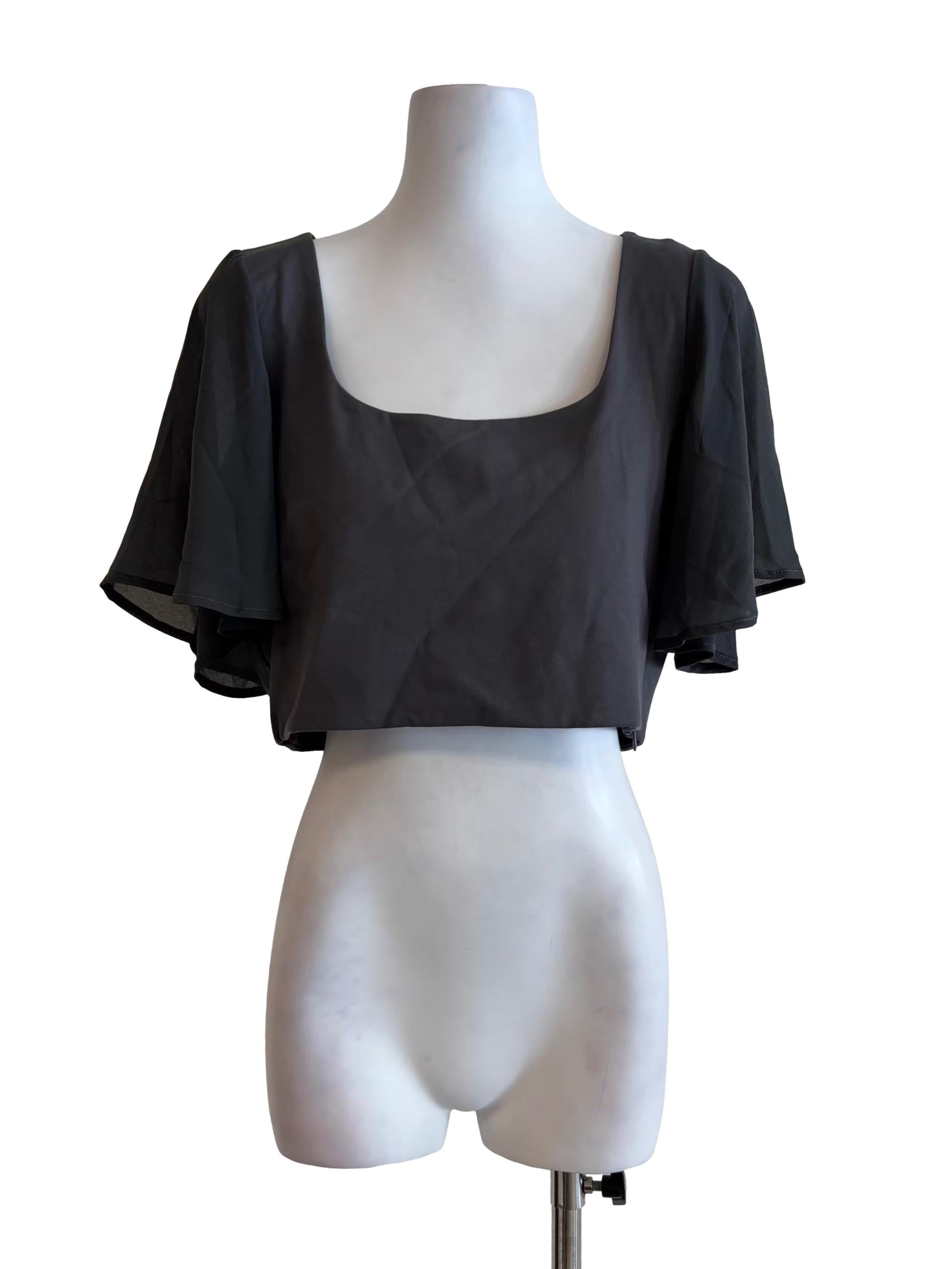 Dark Grey Scoop Neck Cape Sleeve Top