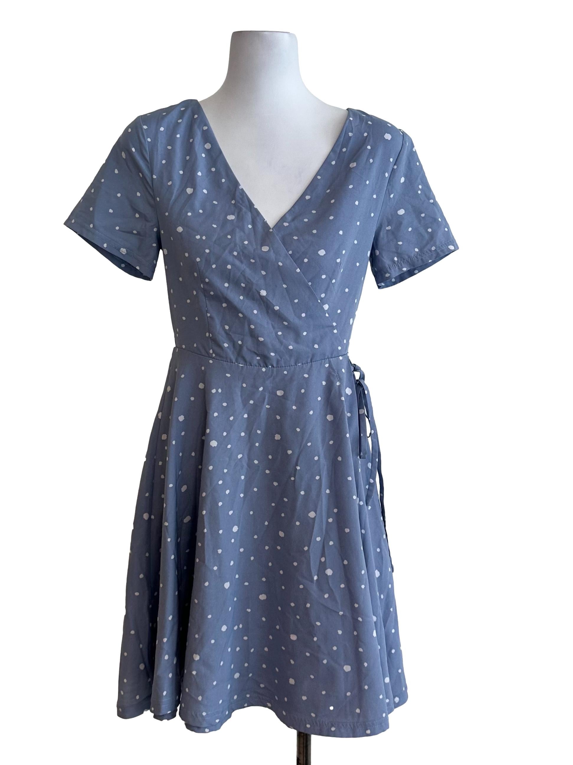 Dusty Blue Polkadot Pattern Dress TSW