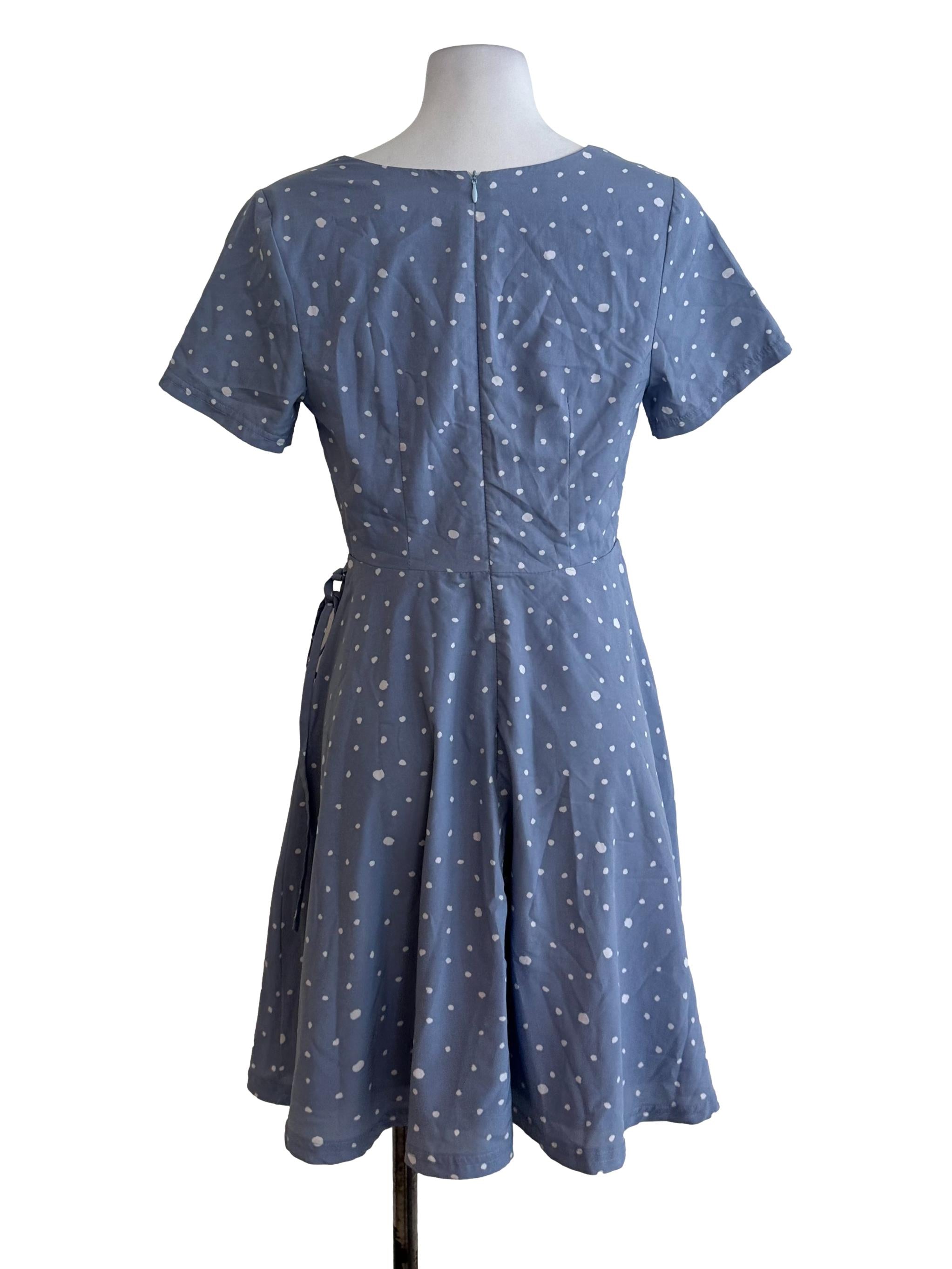 Dusty Blue Polkadot Pattern Dress TSW