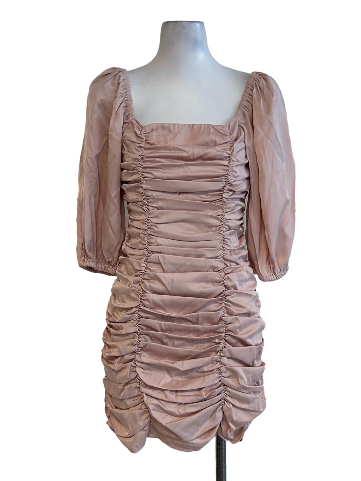 Peach Pink Ruched Mini Dress