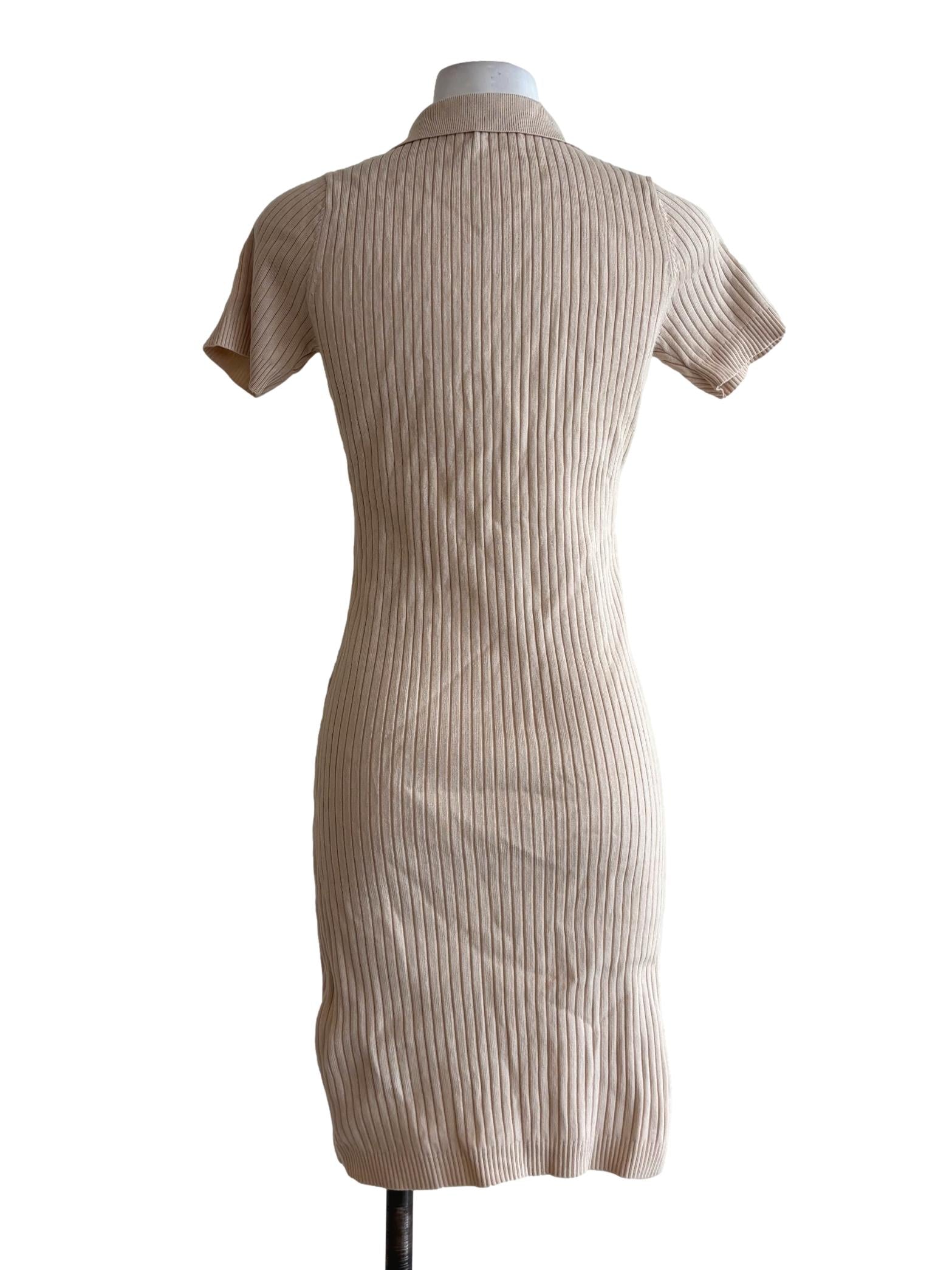 Beige Linen Ribbed Dress