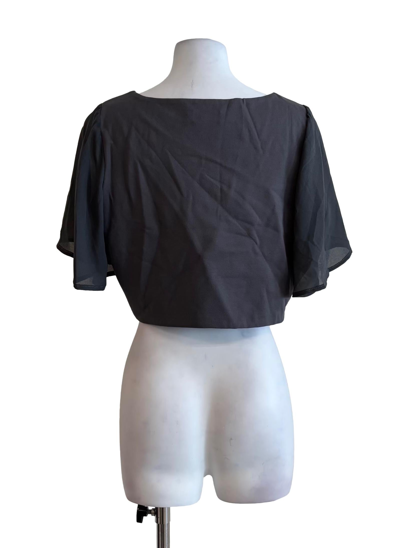 Dark Grey Scoop Neck Cape Sleeve Top