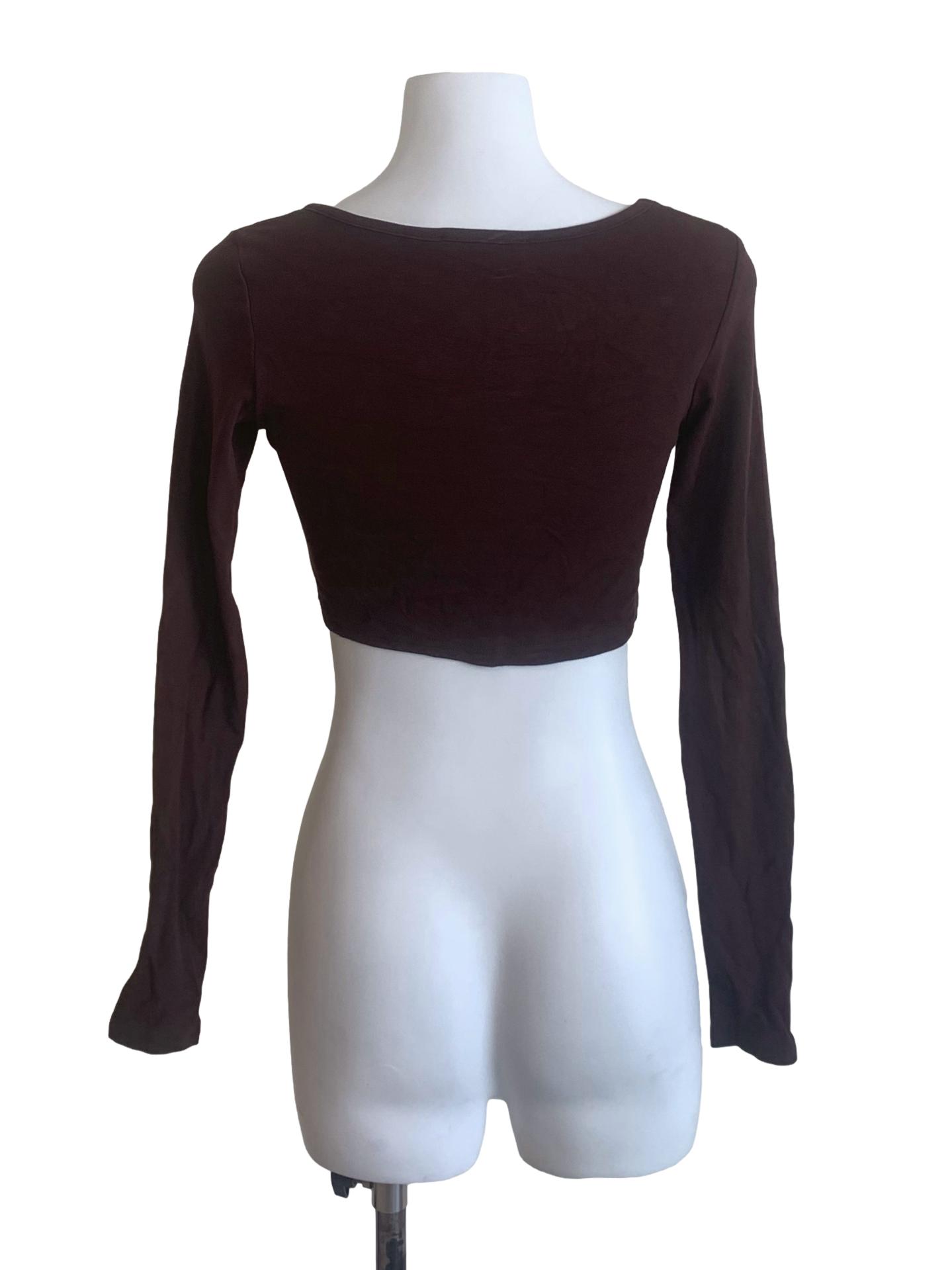 Chocolate Brown Round Neck Crop Top