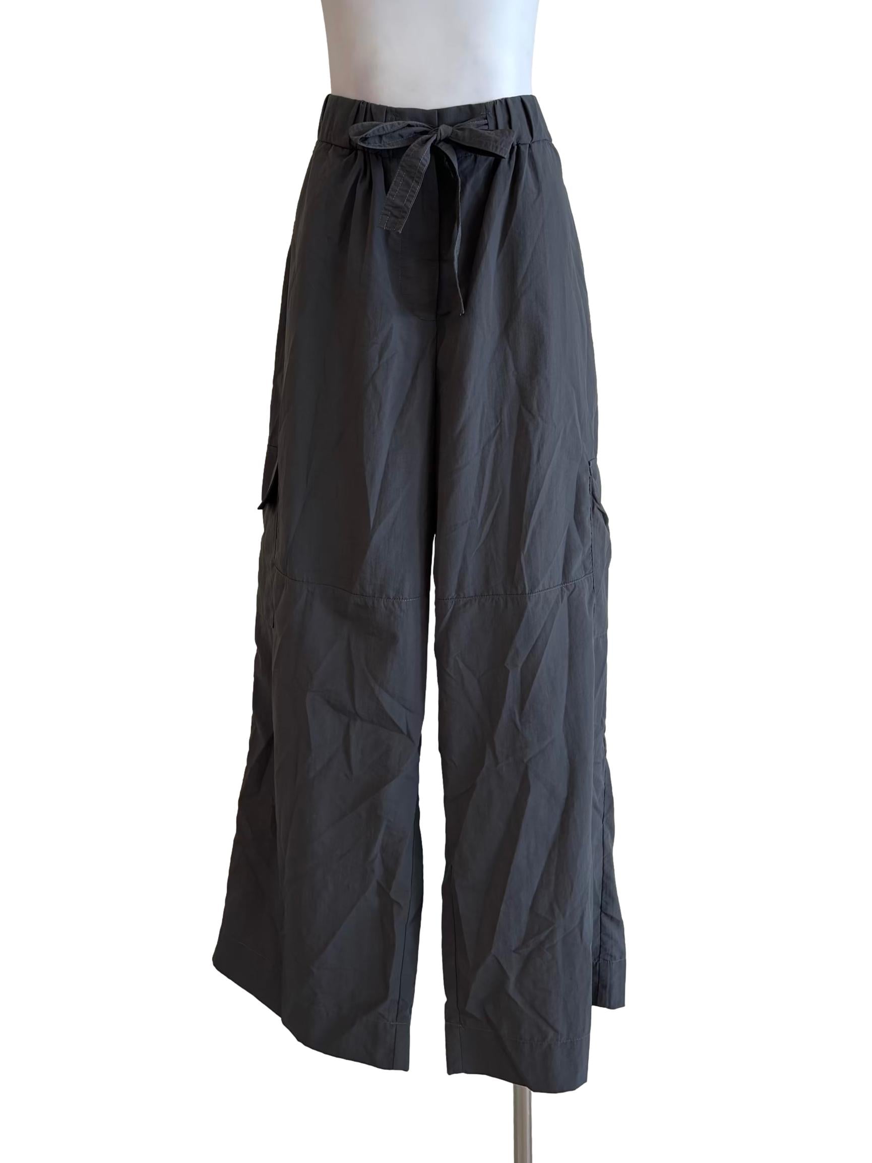 Dark Grey Wide Nylon Cargo Pants GA