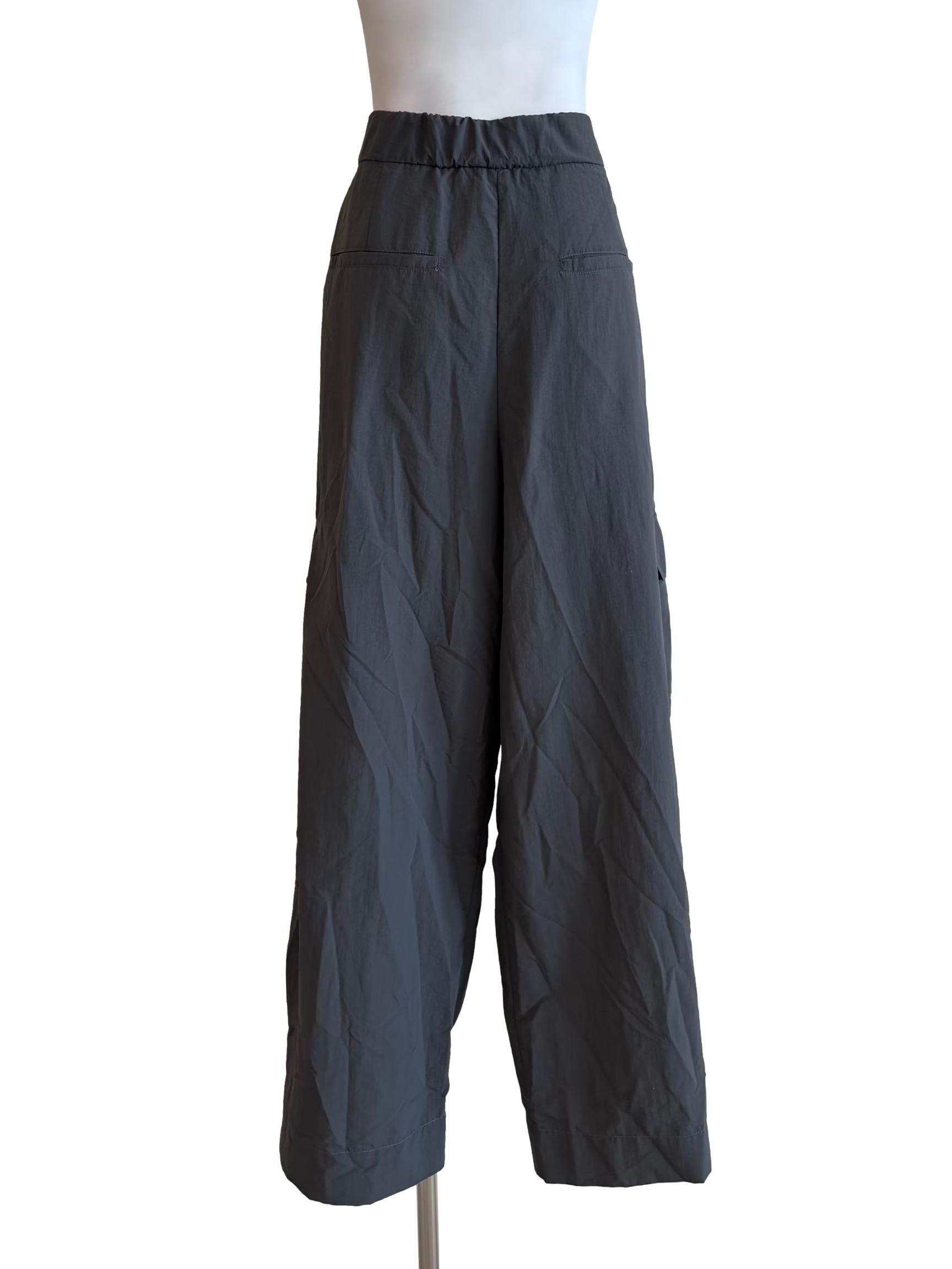 Dark Grey Wide Nylon Cargo Pants GA