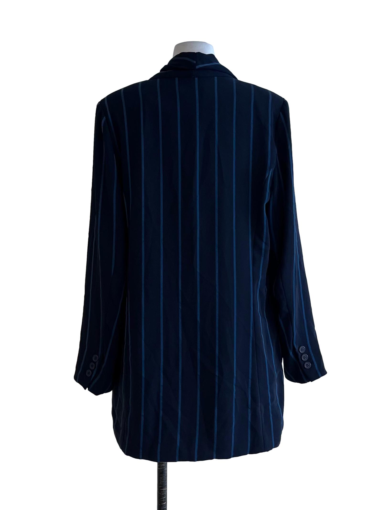Navy Blue Awning Stripe Double-Breasted Blazer