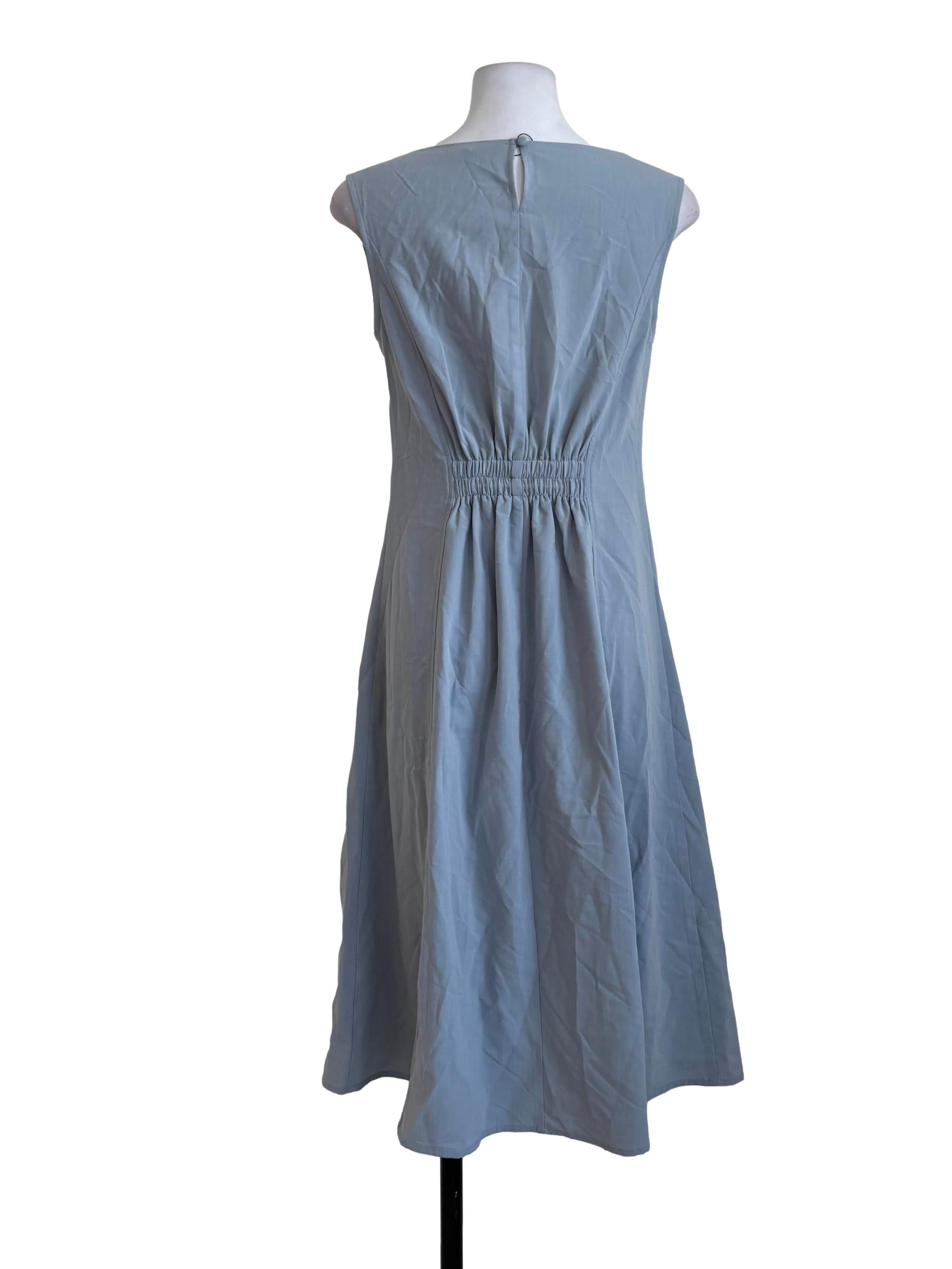Dusty Blue Cinched Waist Dress
