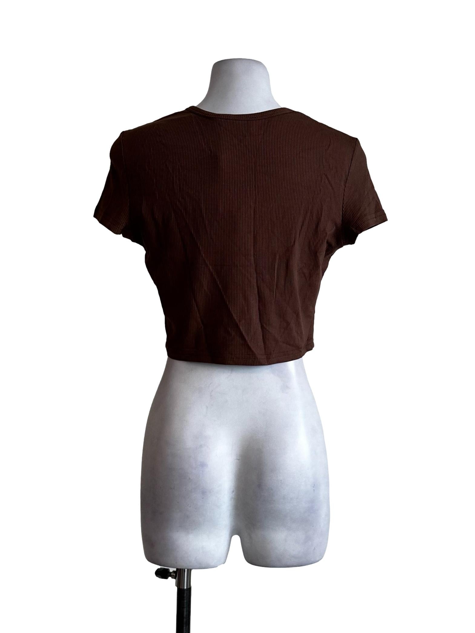 Coffee Brown Pecil Stripes Pattern Crop Top