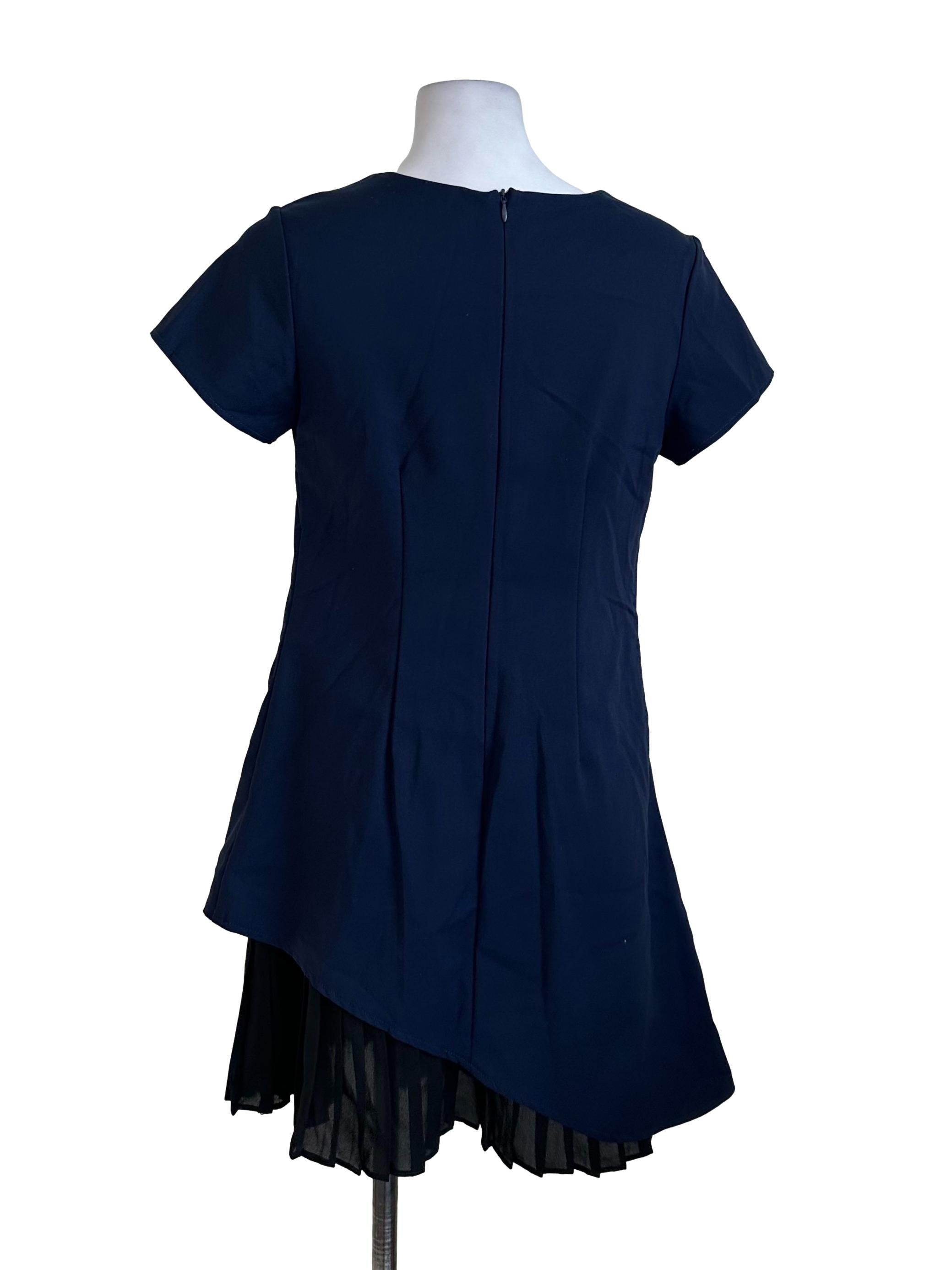Navy Blue Pleated Short Sleeve Dress