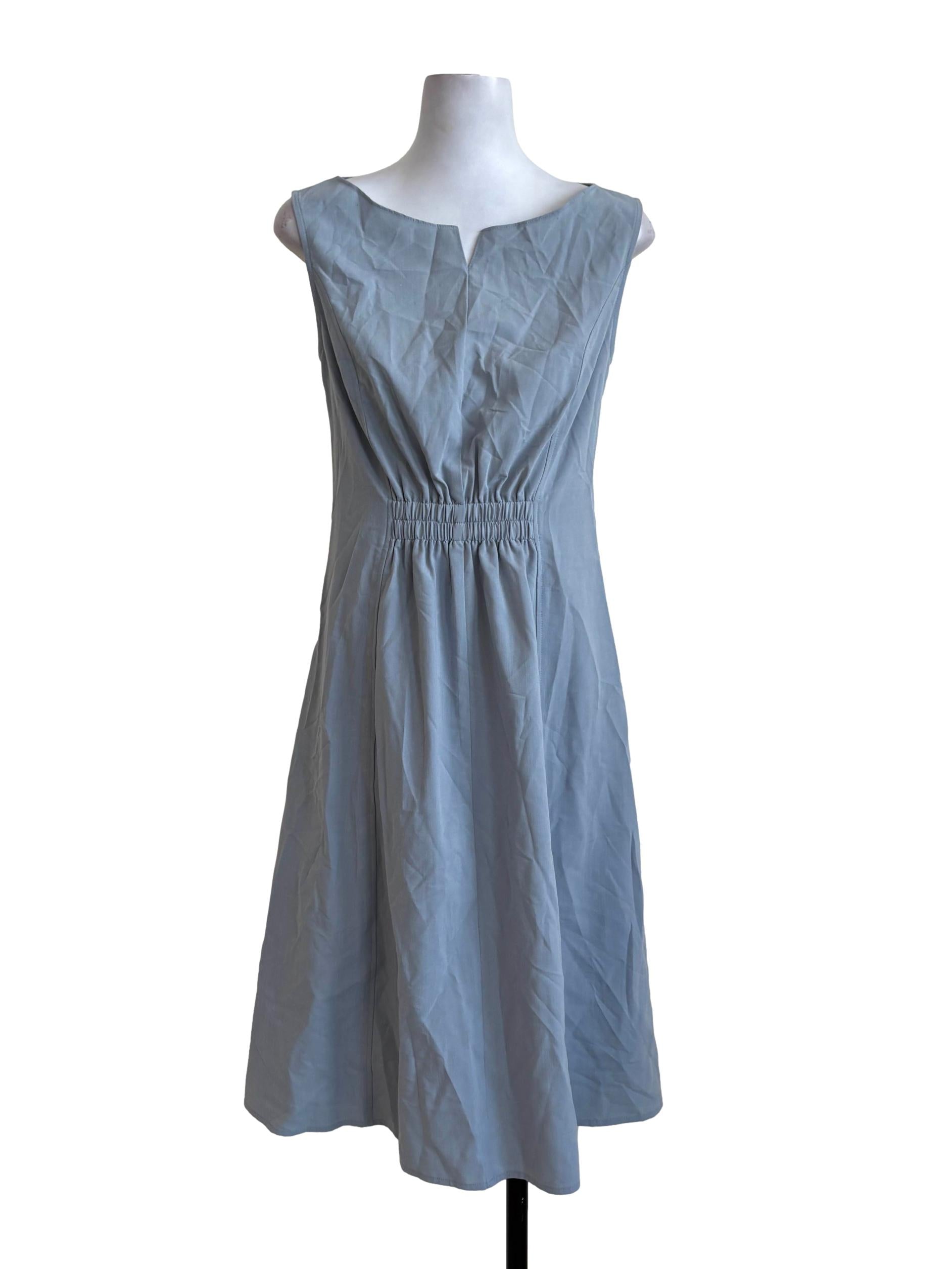Dusty Blue Cinched Waist Dress
