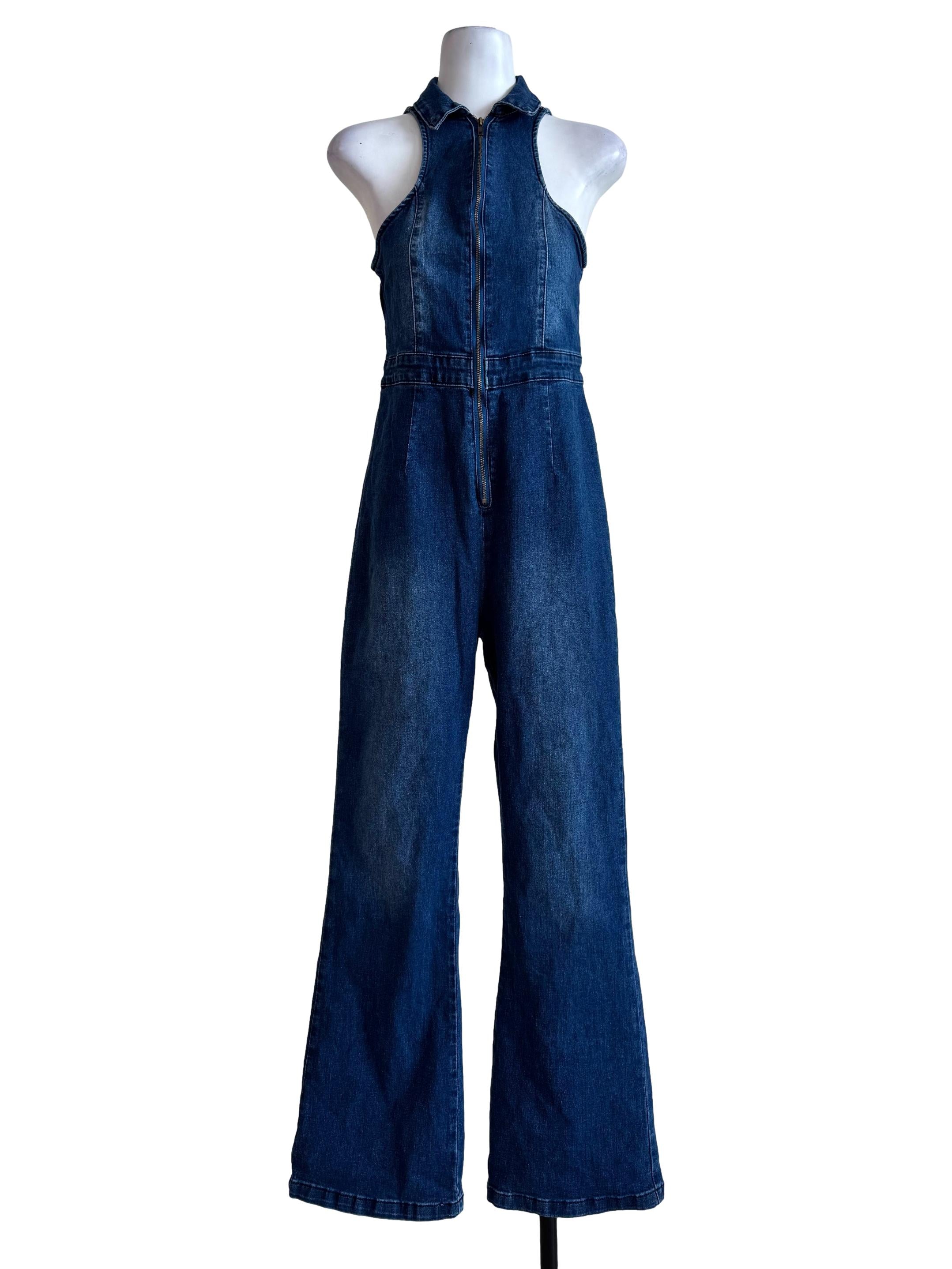 Denim Blue High Neck Sleeveless Jumpsuit