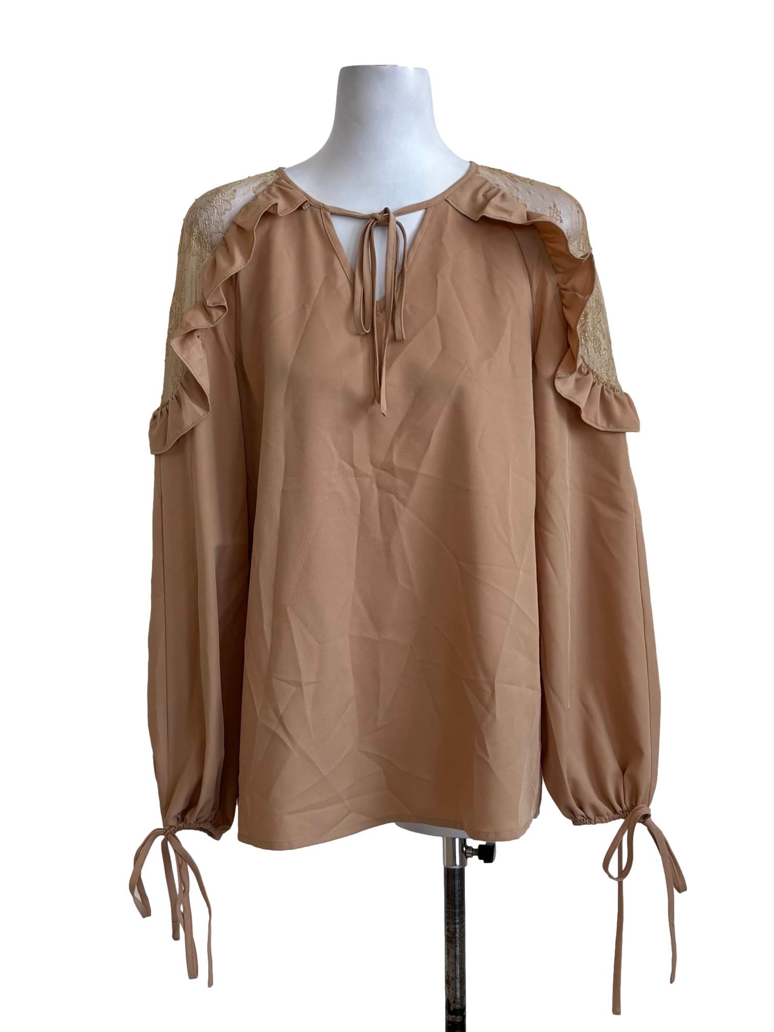 Latte Lace Shoulder Ruffle Top