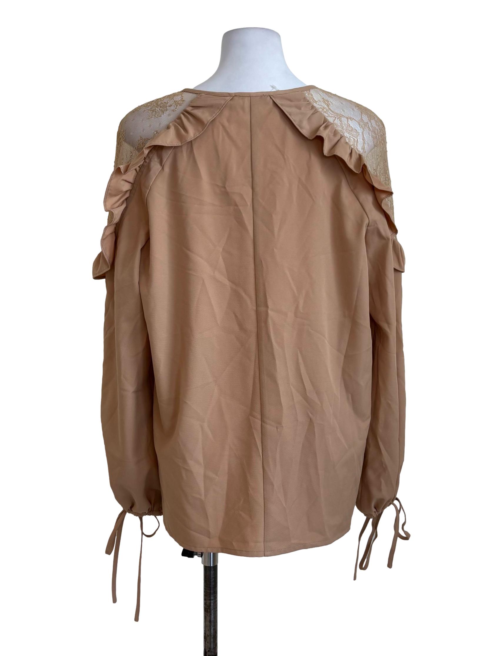 Latte Lace Shoulder Ruffle Top