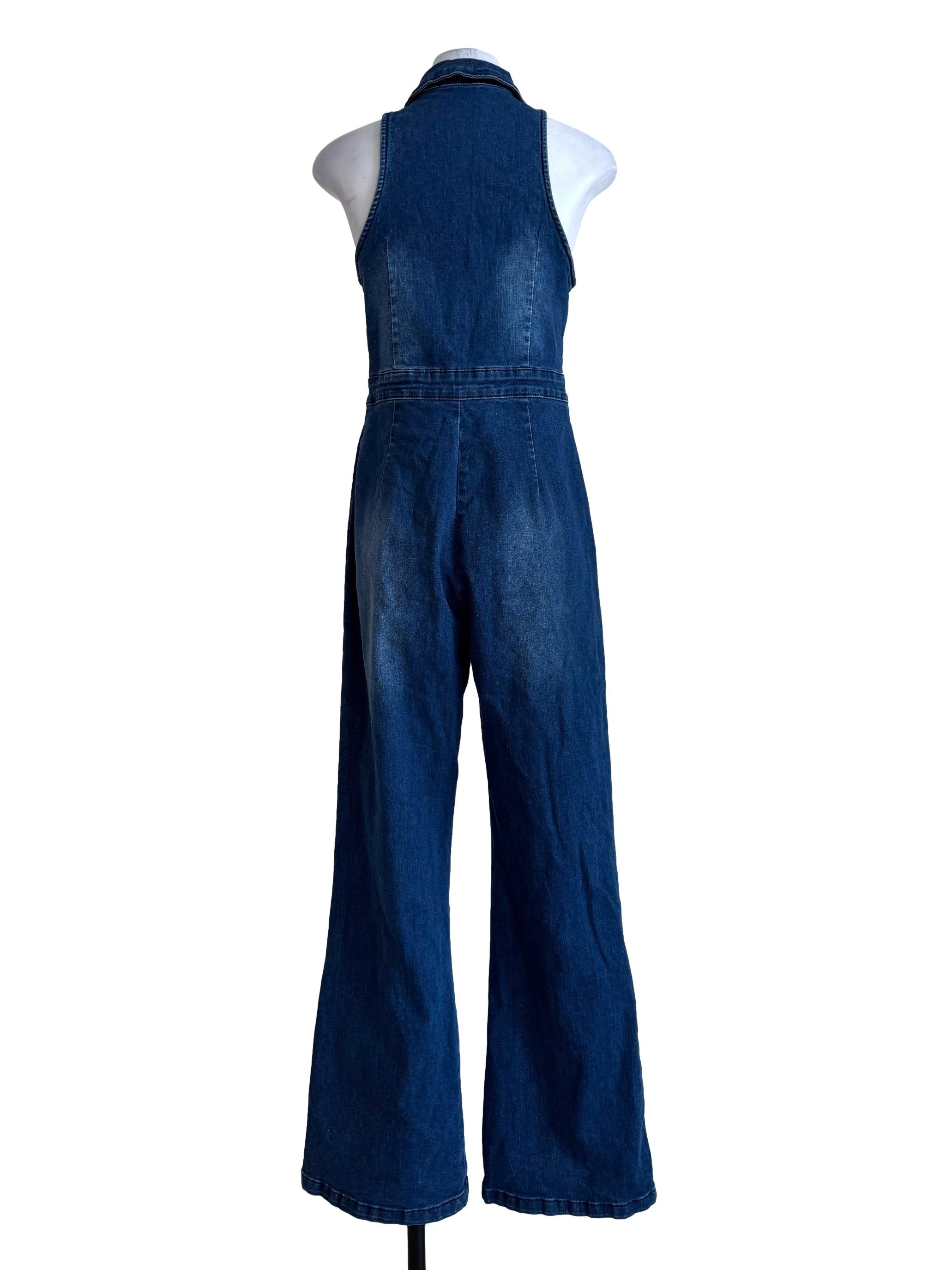 Denim Blue High Neck Sleeveless Jumpsuit