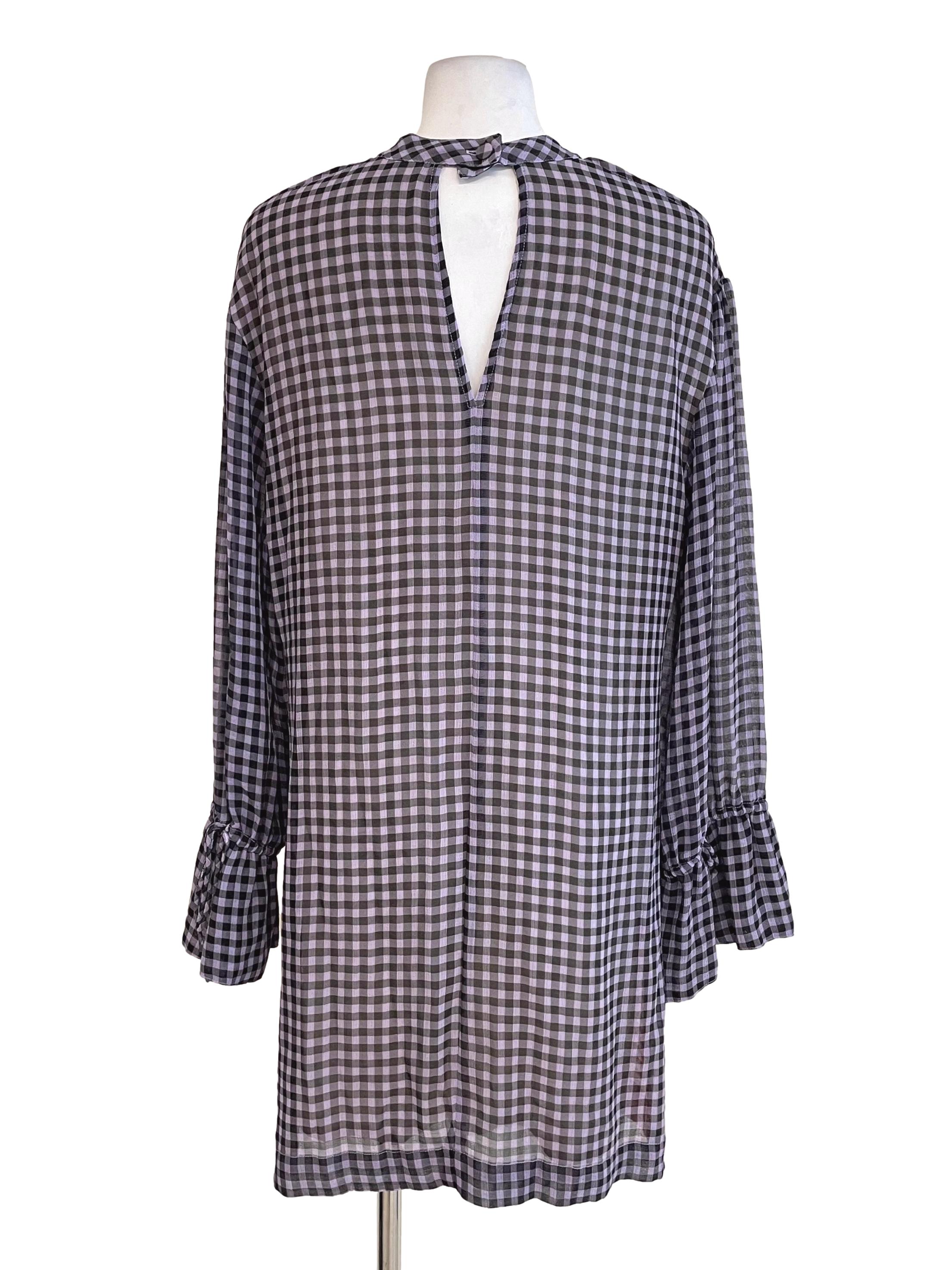 Rosewood & Purple Gingham Open Shoulder Dress