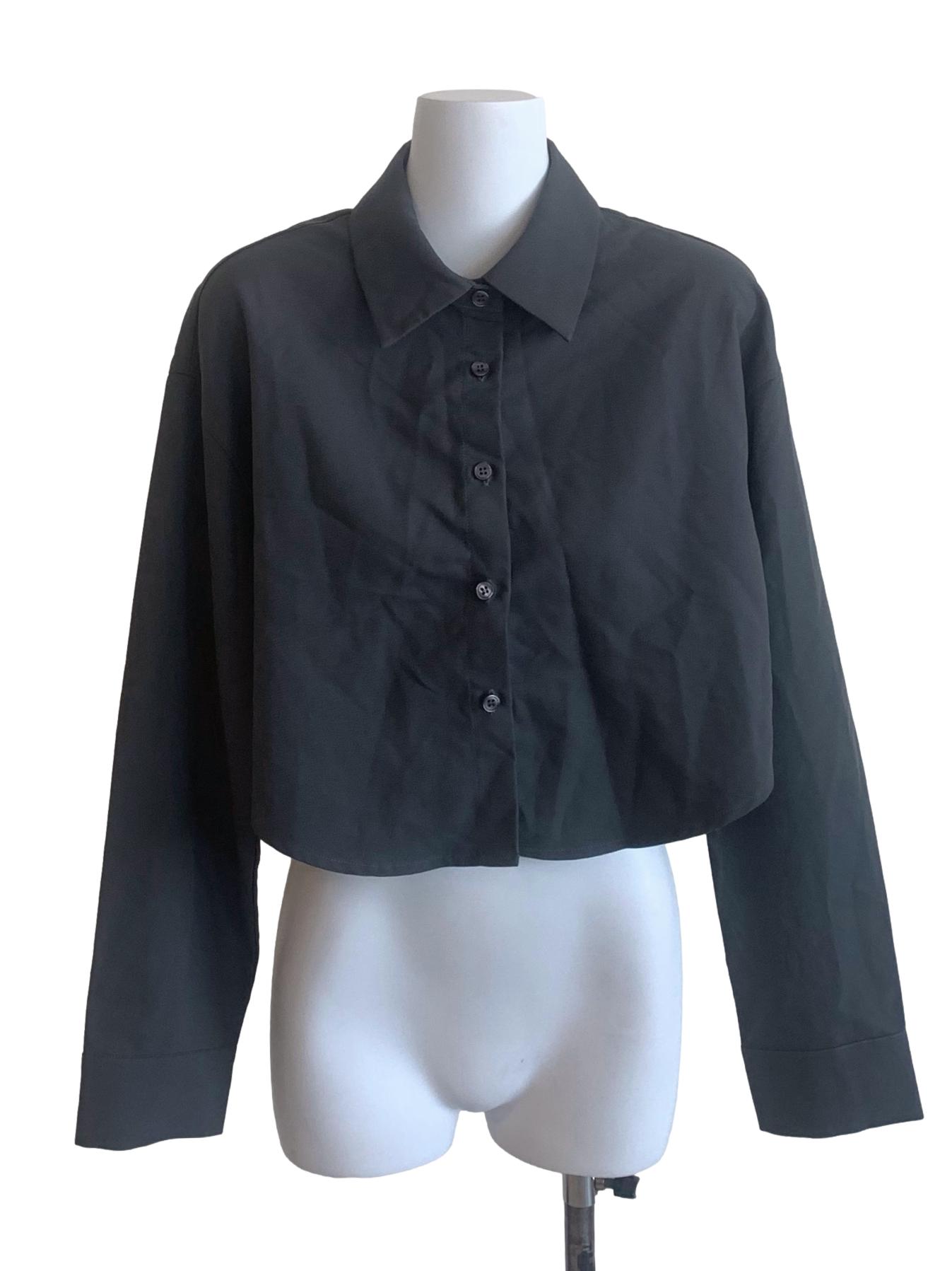 Smoke Grey Collared Crop Top