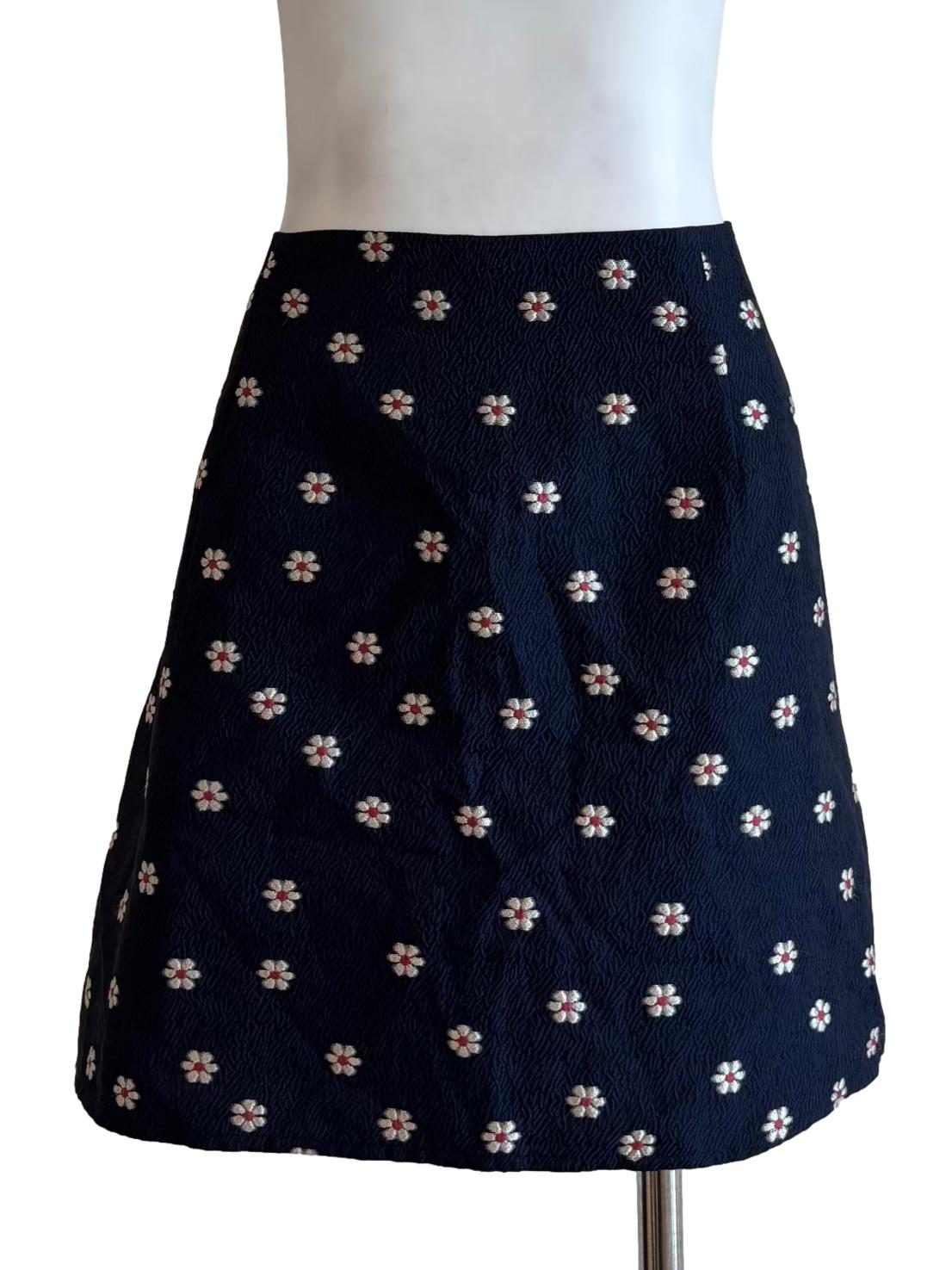 Midnight Blue Flower Embroidered Mini Skirt