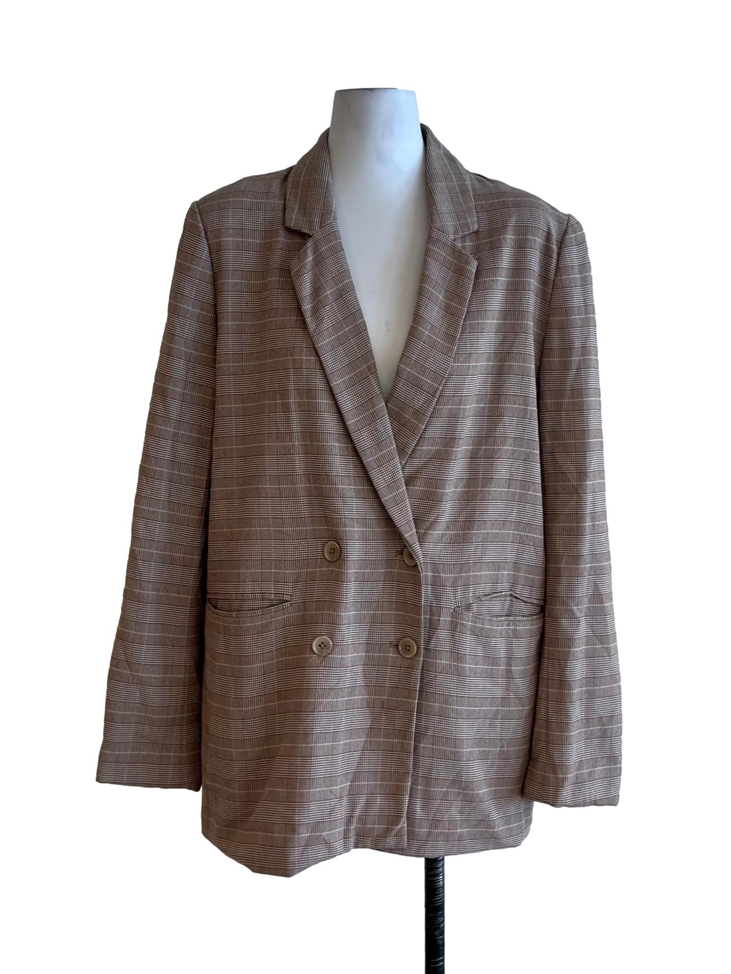 Tawny Brown Tartan Double-Breasted Blazer
