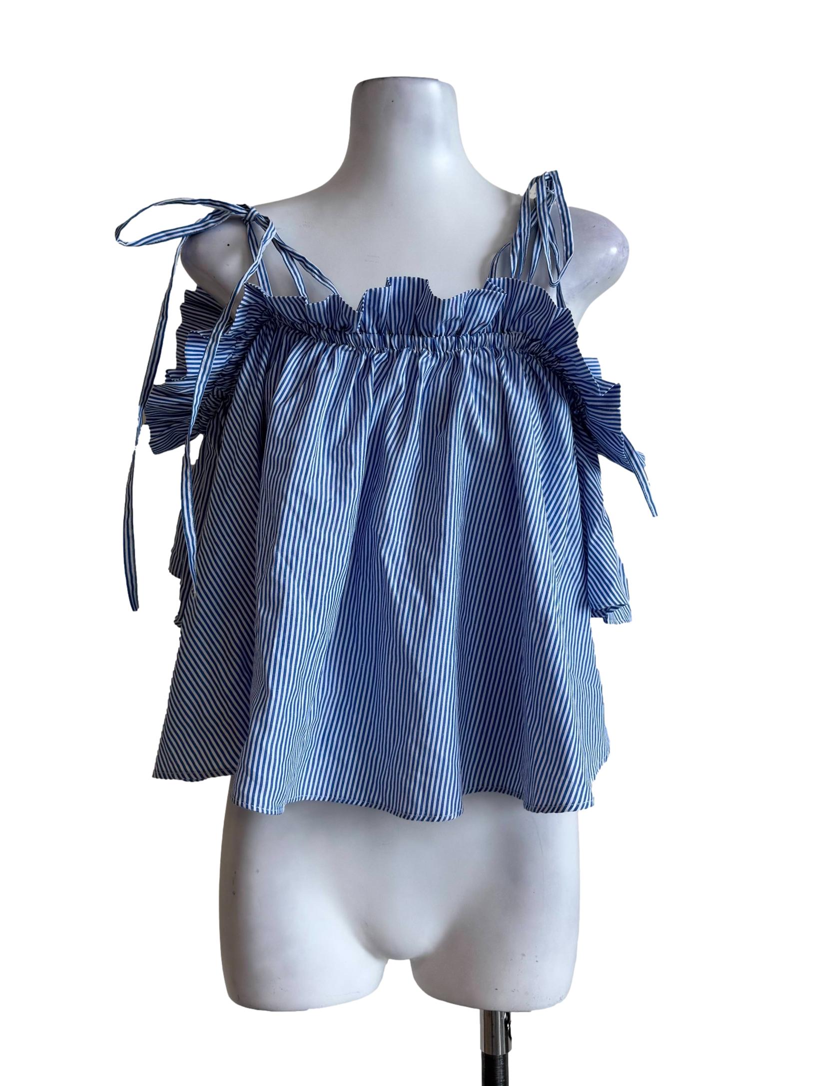 Blue Stripes Flare Top