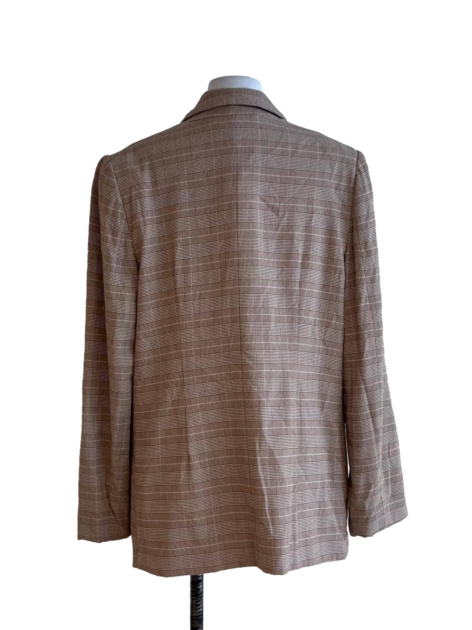 Tawny Brown Tartan Double-Breasted Blazer