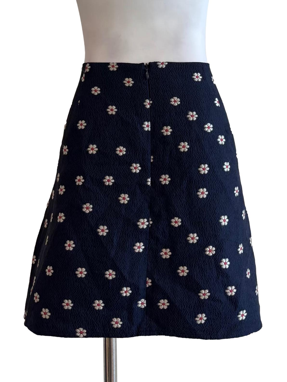 Midnight Blue Flower Embroidered Mini Skirt