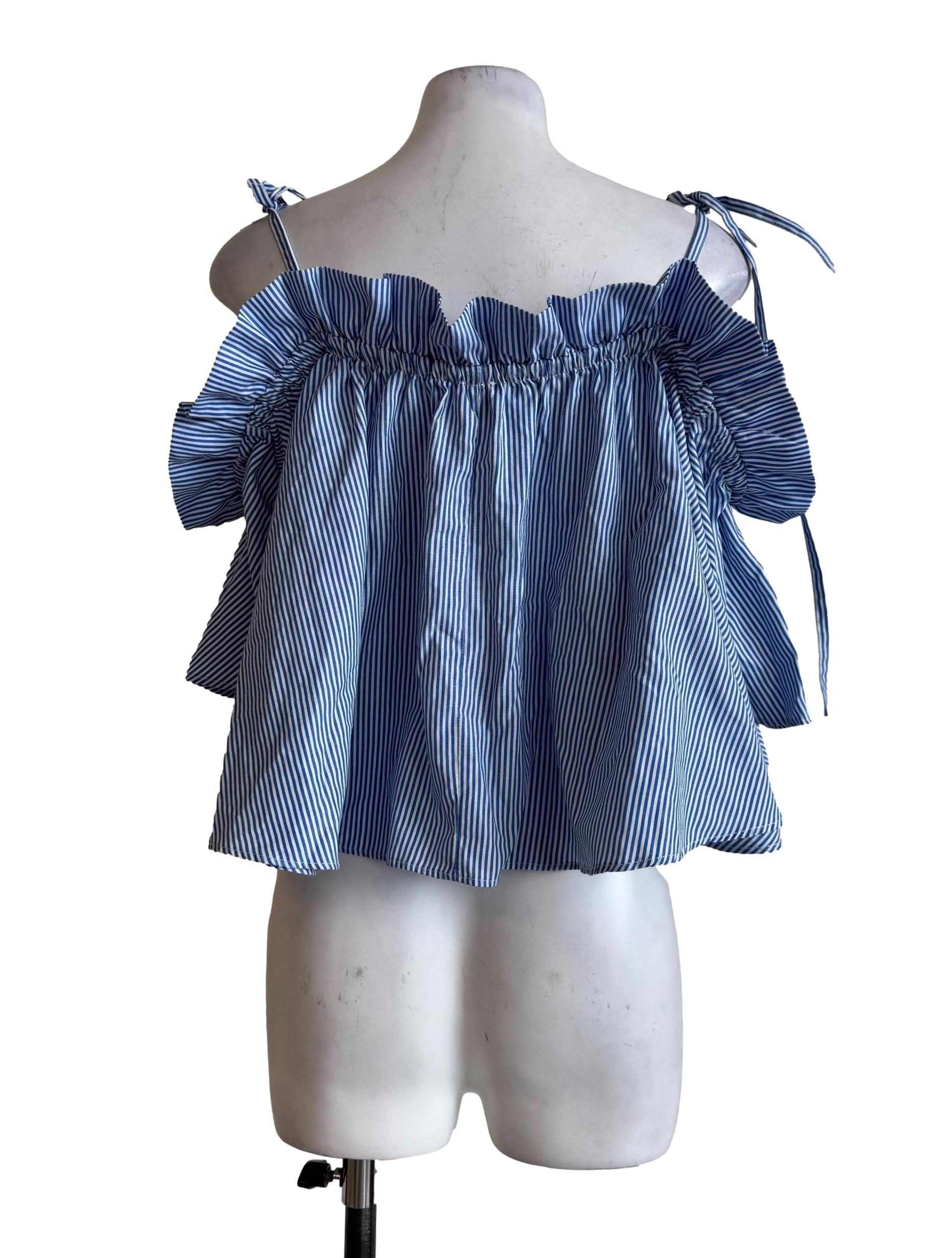 Blue Stripes Flare Top