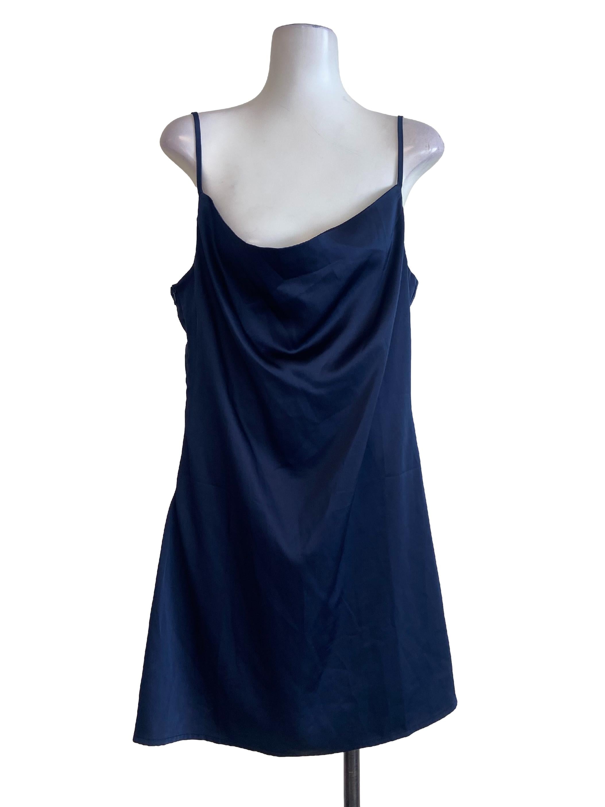 Navy Blue Silk Slip Dress