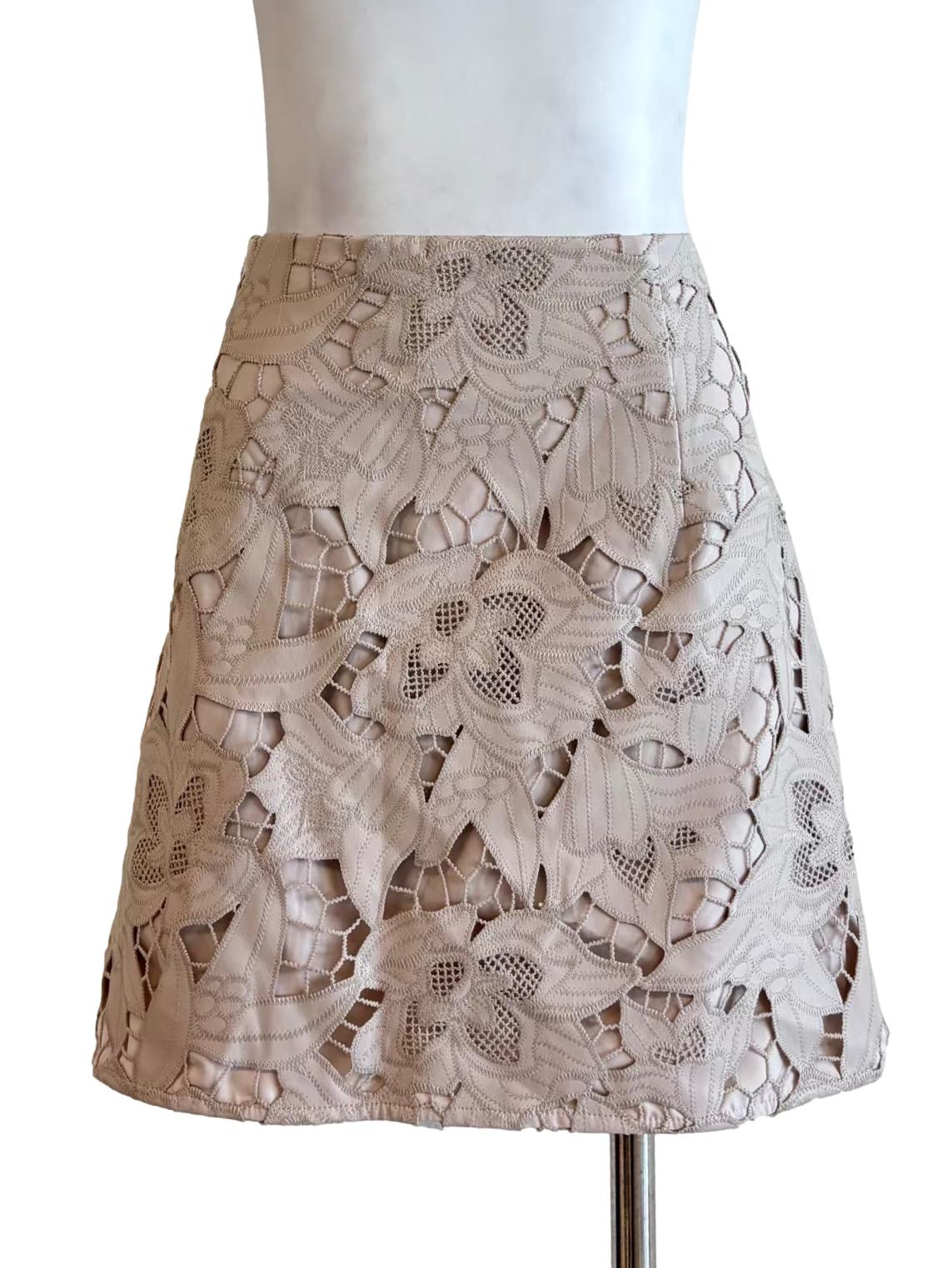 Merino Floral Lace Lined Mini Skirt