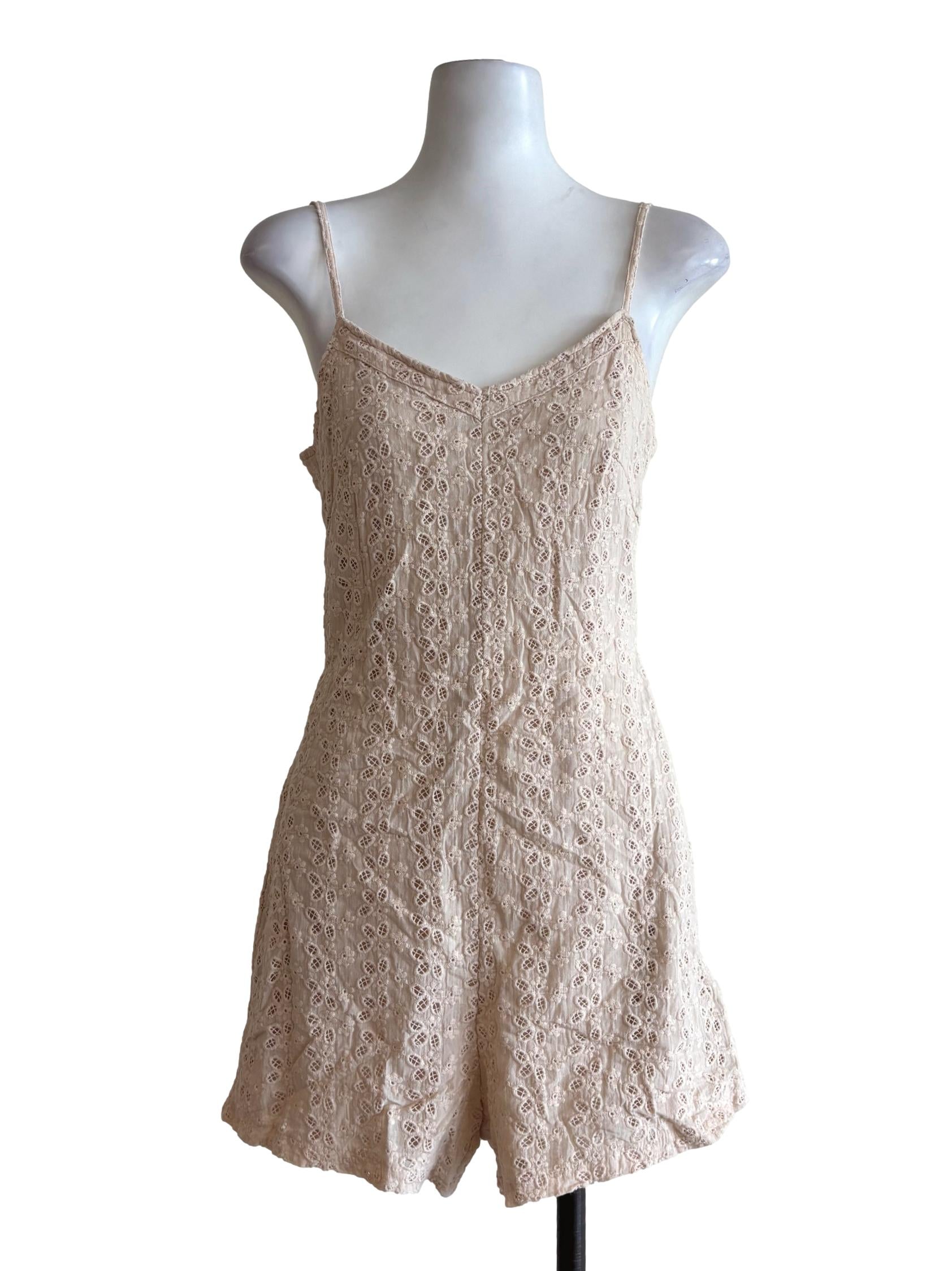 Nude Sleeveless Eyelet Rompers