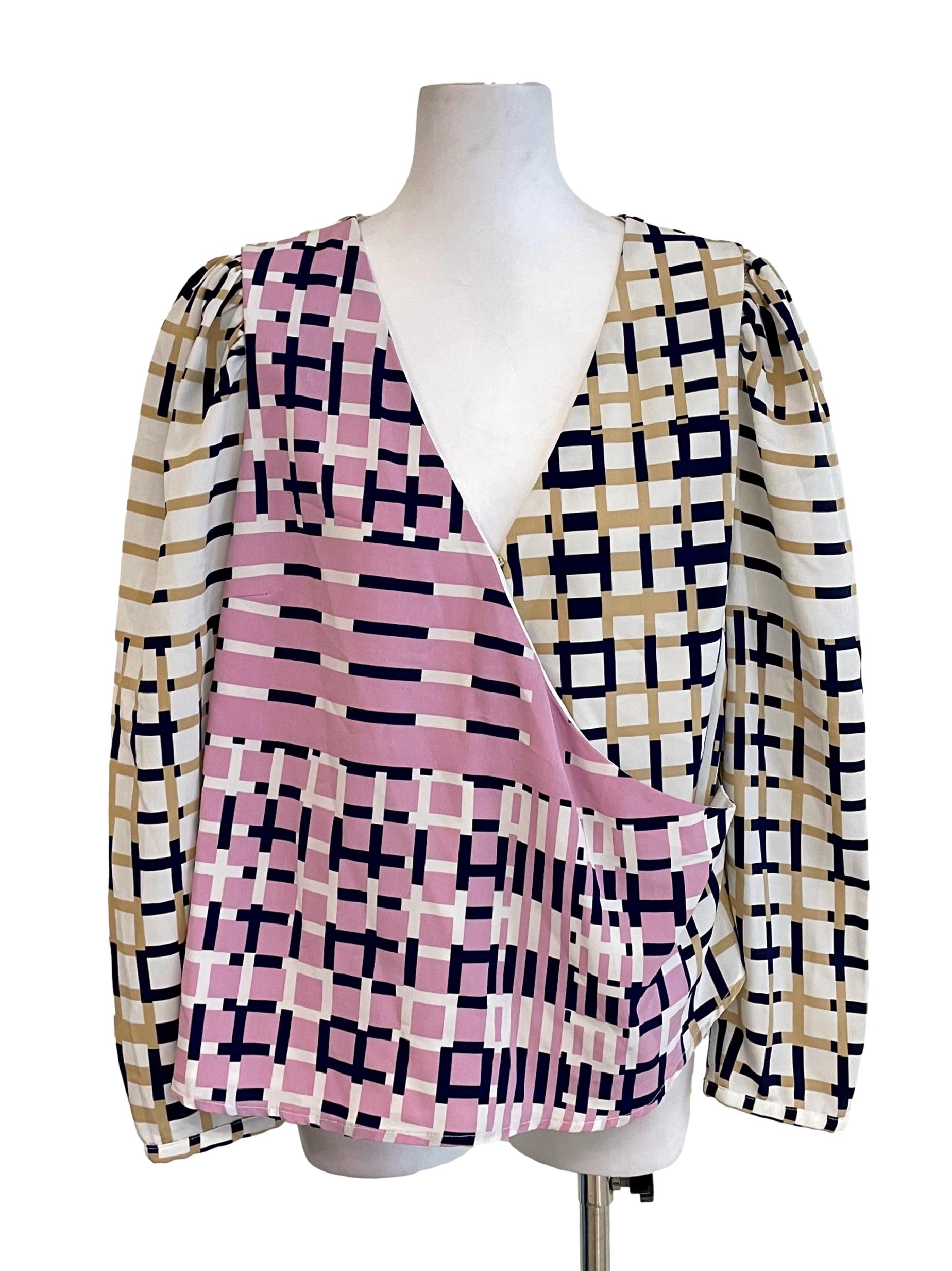 White Graphic Wrap Top