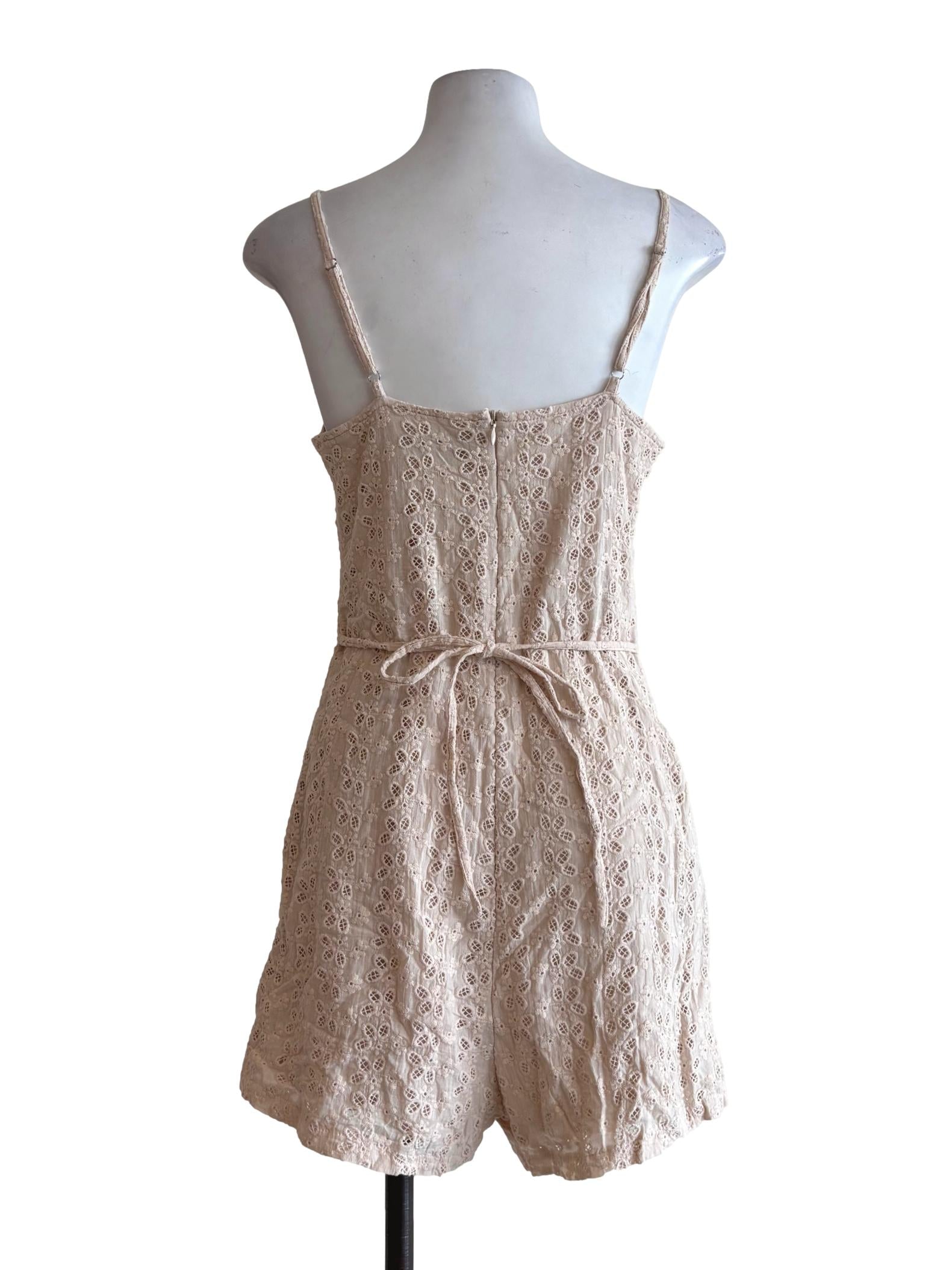 Nude Sleeveless Eyelet Rompers