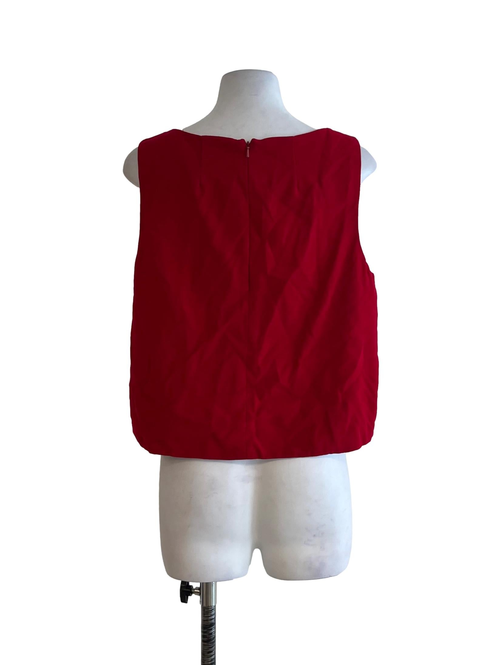 Ruby Red Jewel Neckline Sleeveless Top
