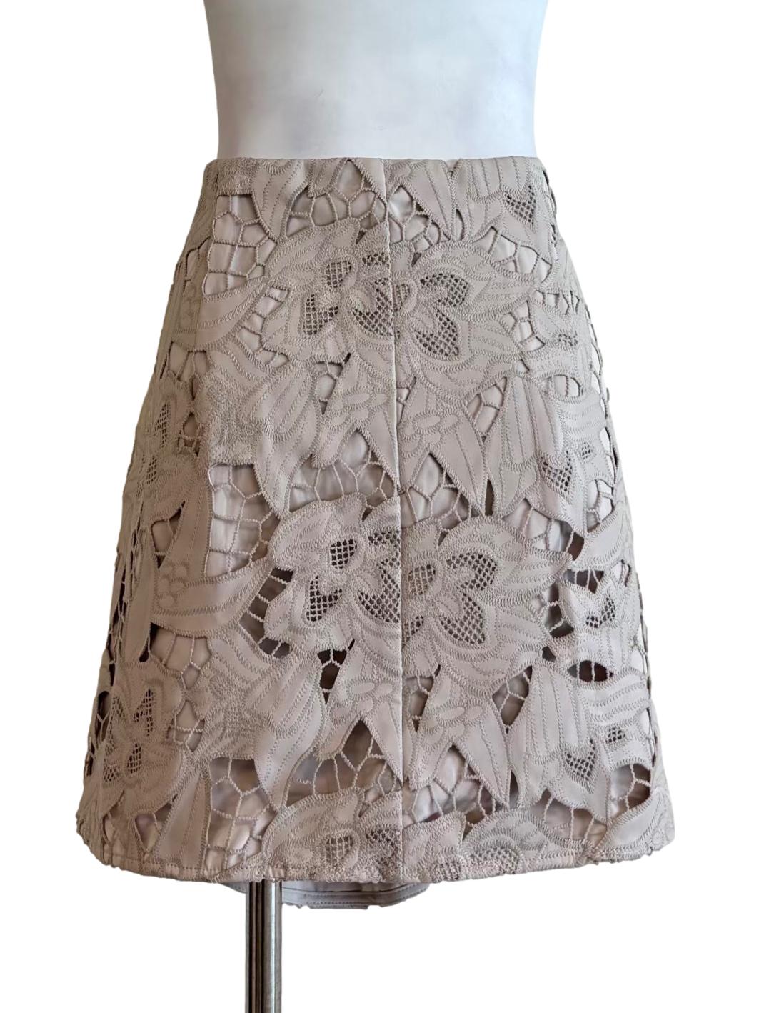 Merino Floral Lace Lined Mini Skirt