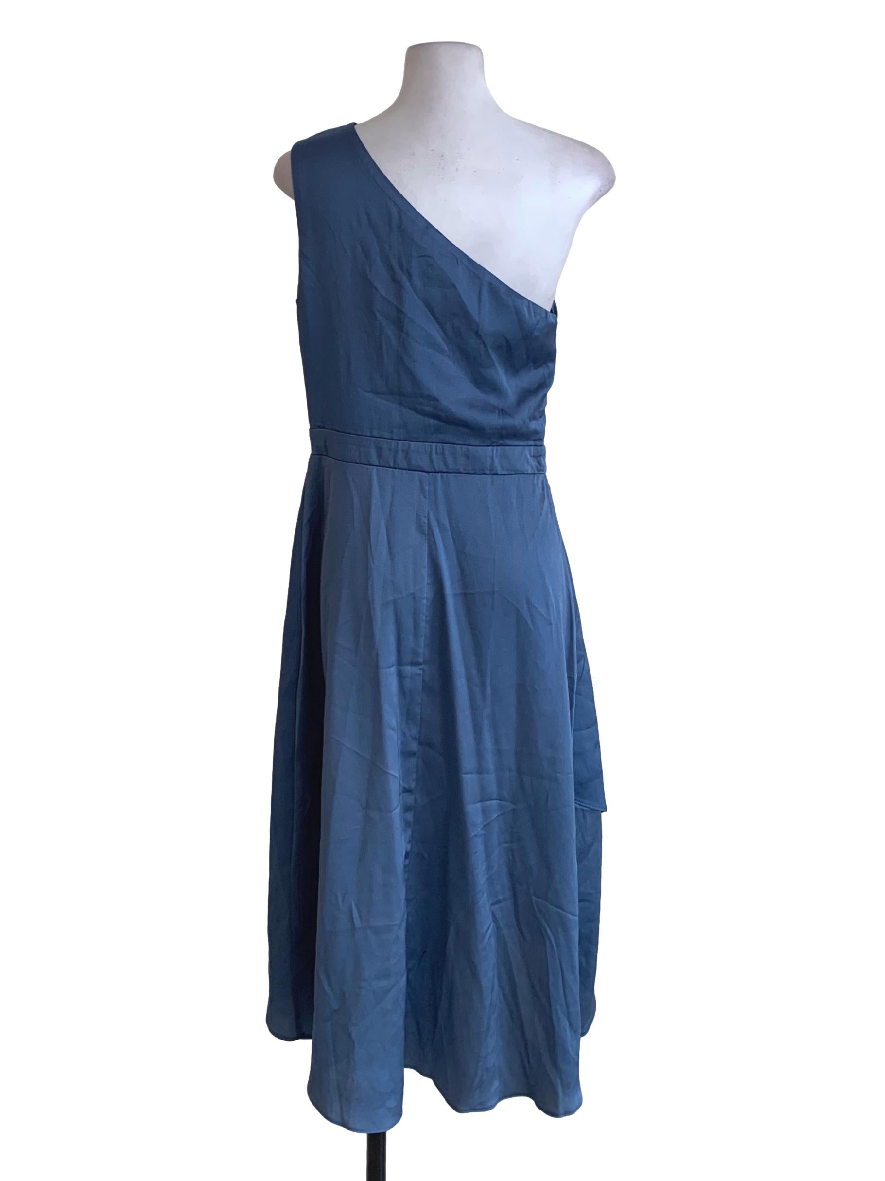 Navy Blue Asymmetrical Neckline A-Line Dress
