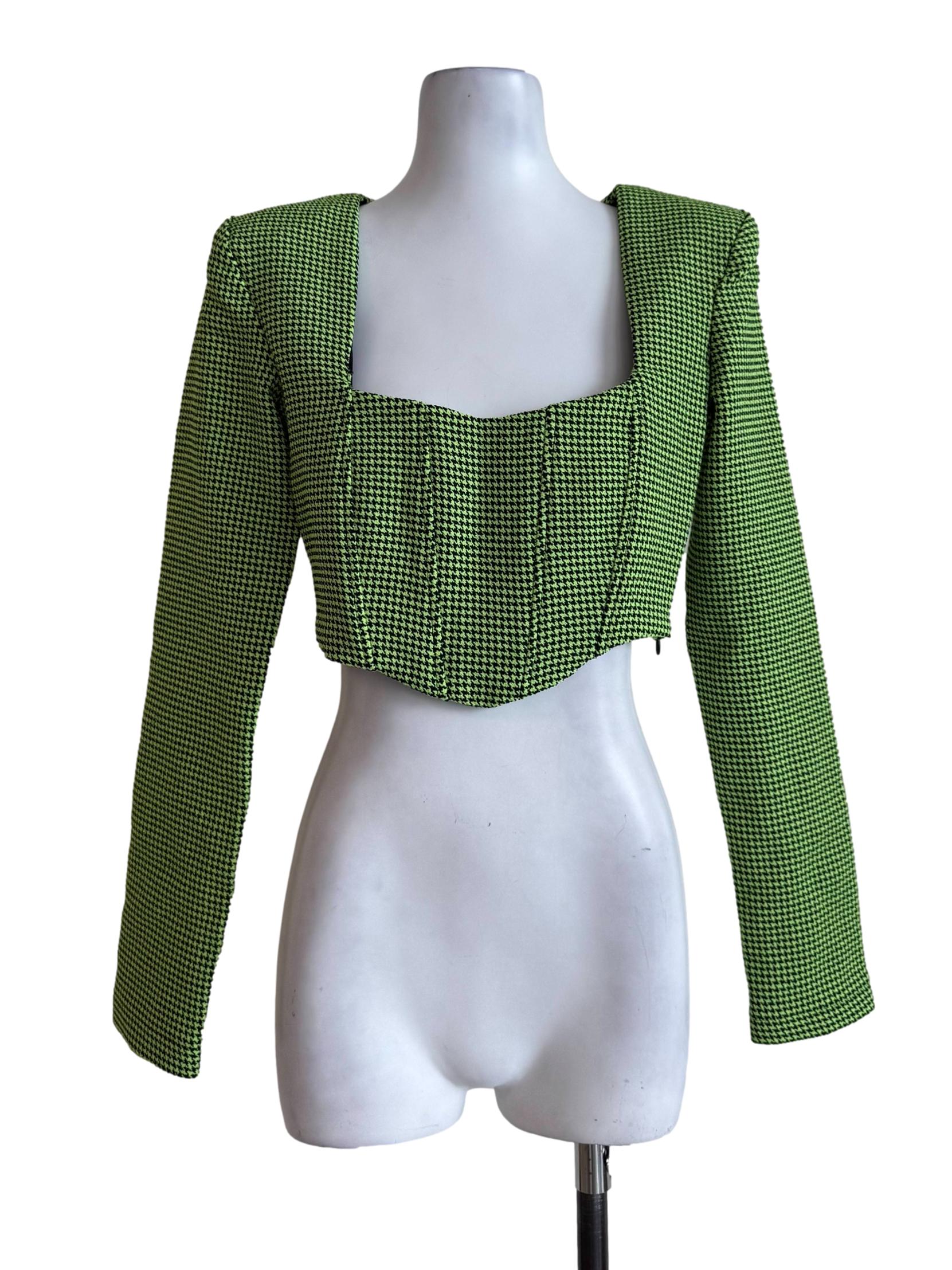 Neon Green Tweet Long Sleeve Crop Top