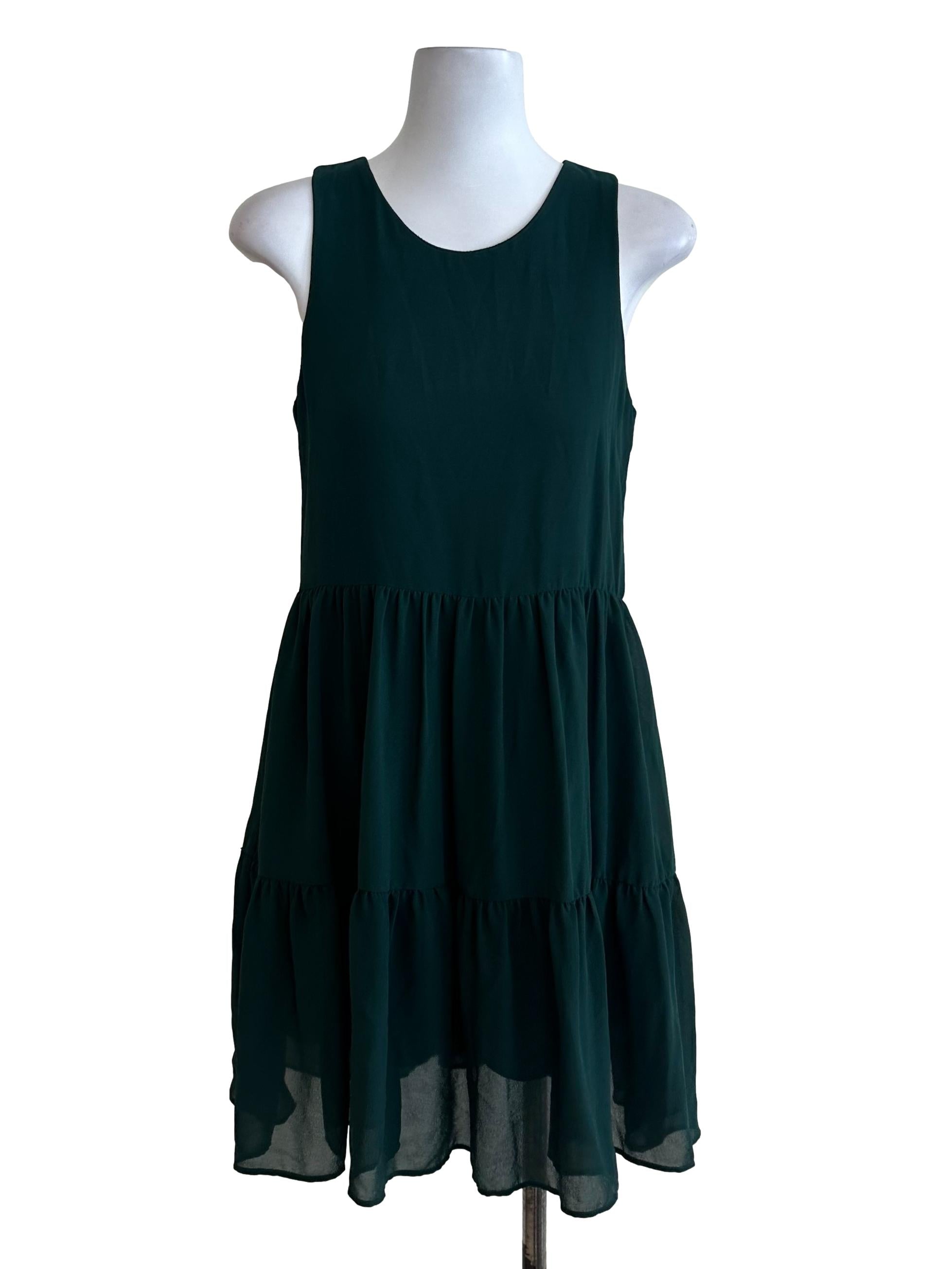 Emerald Green Plain Tiered Dress
