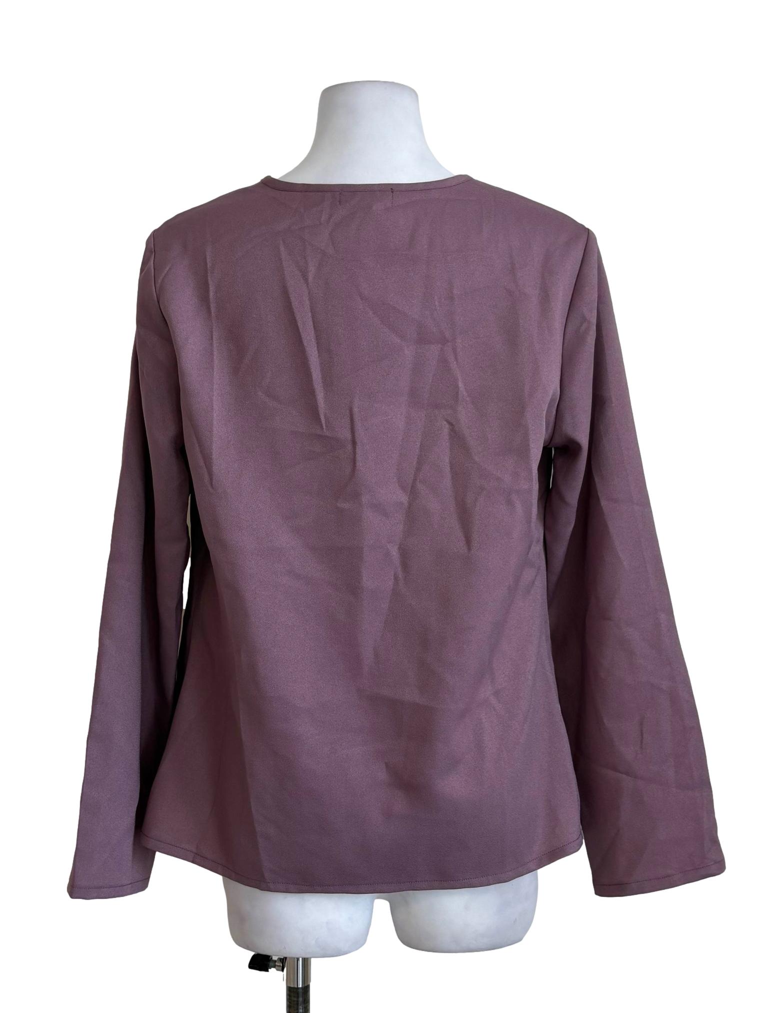 Mauve V Neck Long Sleeves Top