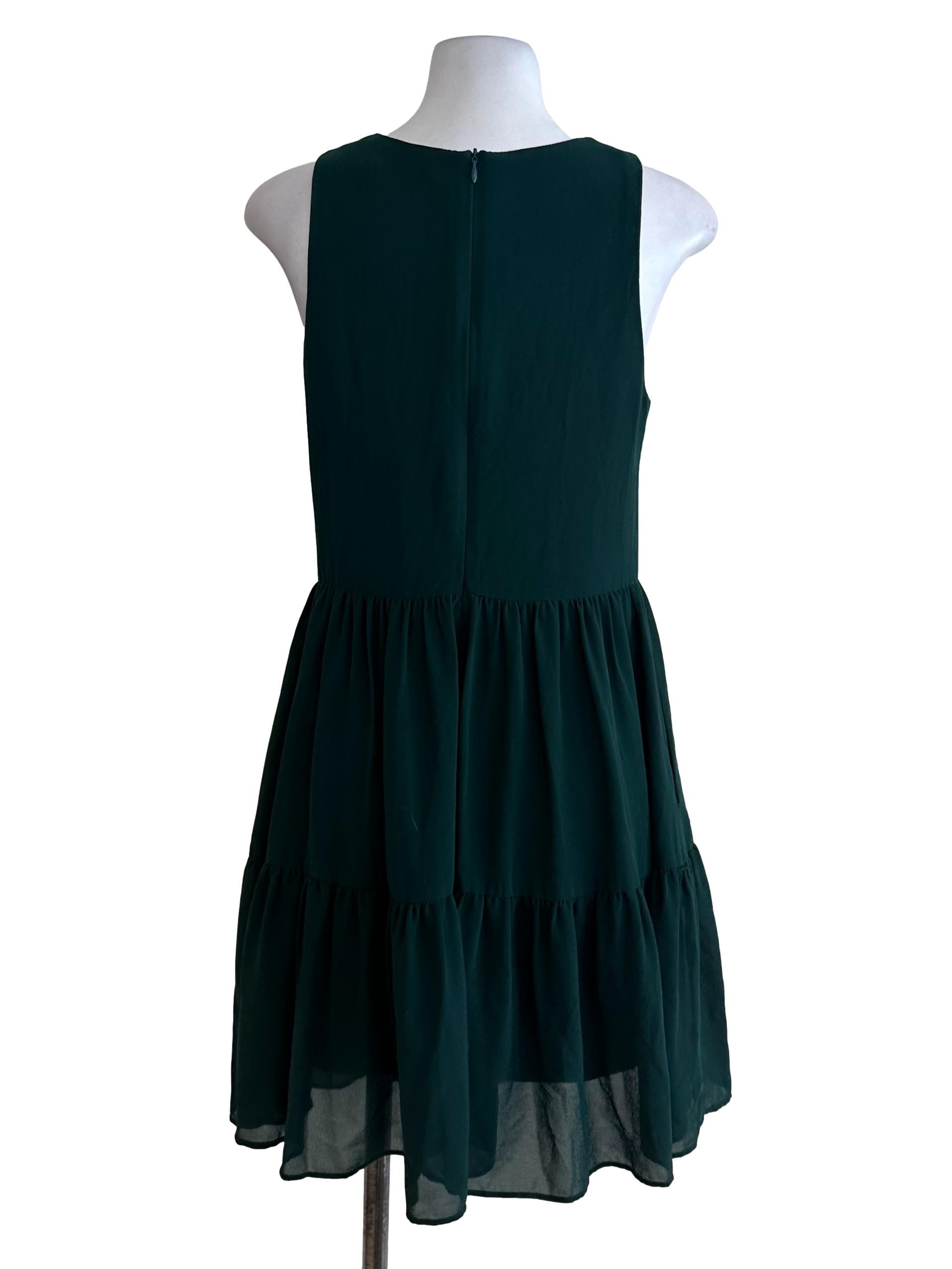 Emerald Green Plain Tiered Dress