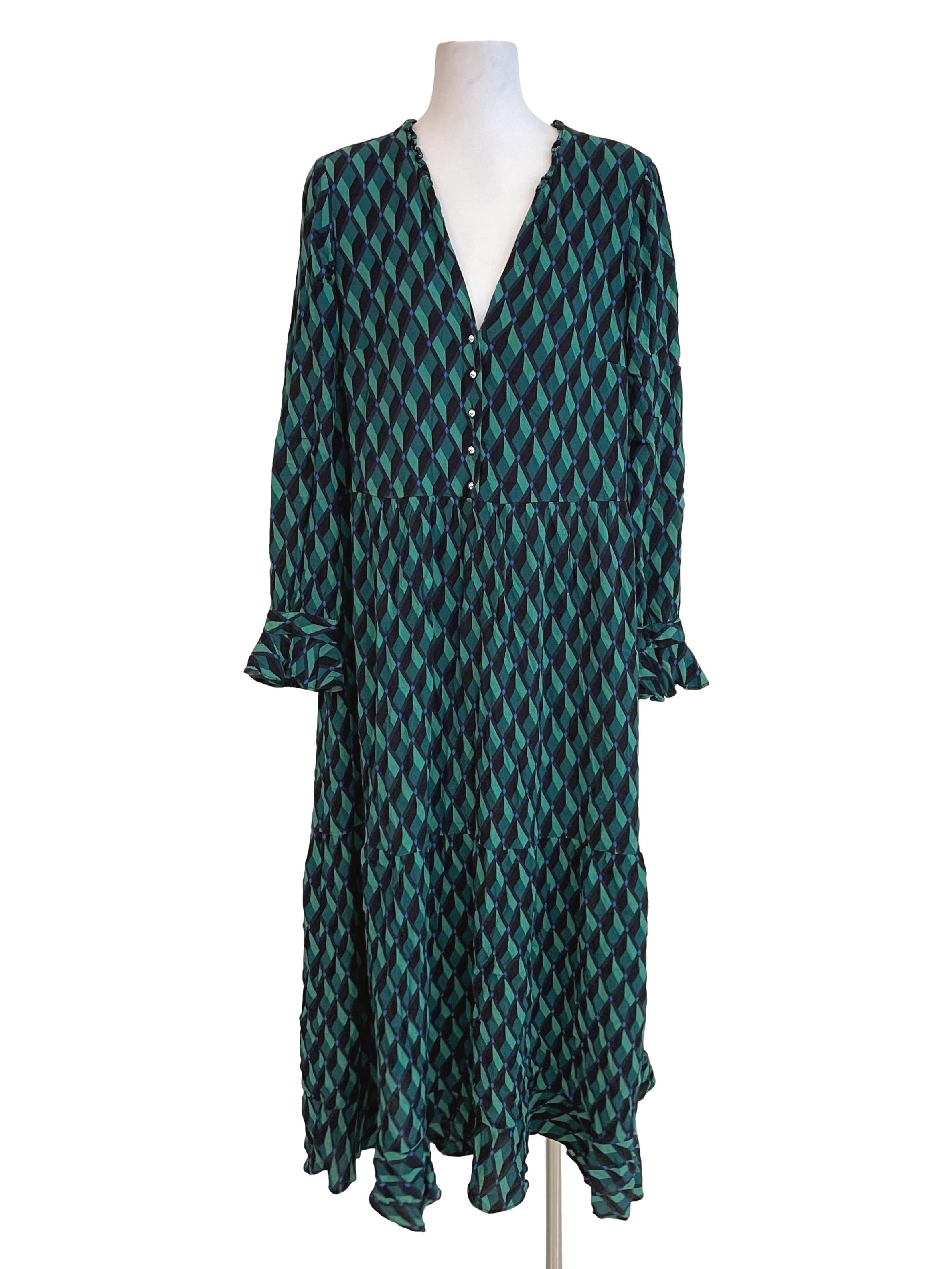 Black & Green Geo Graphic Dress